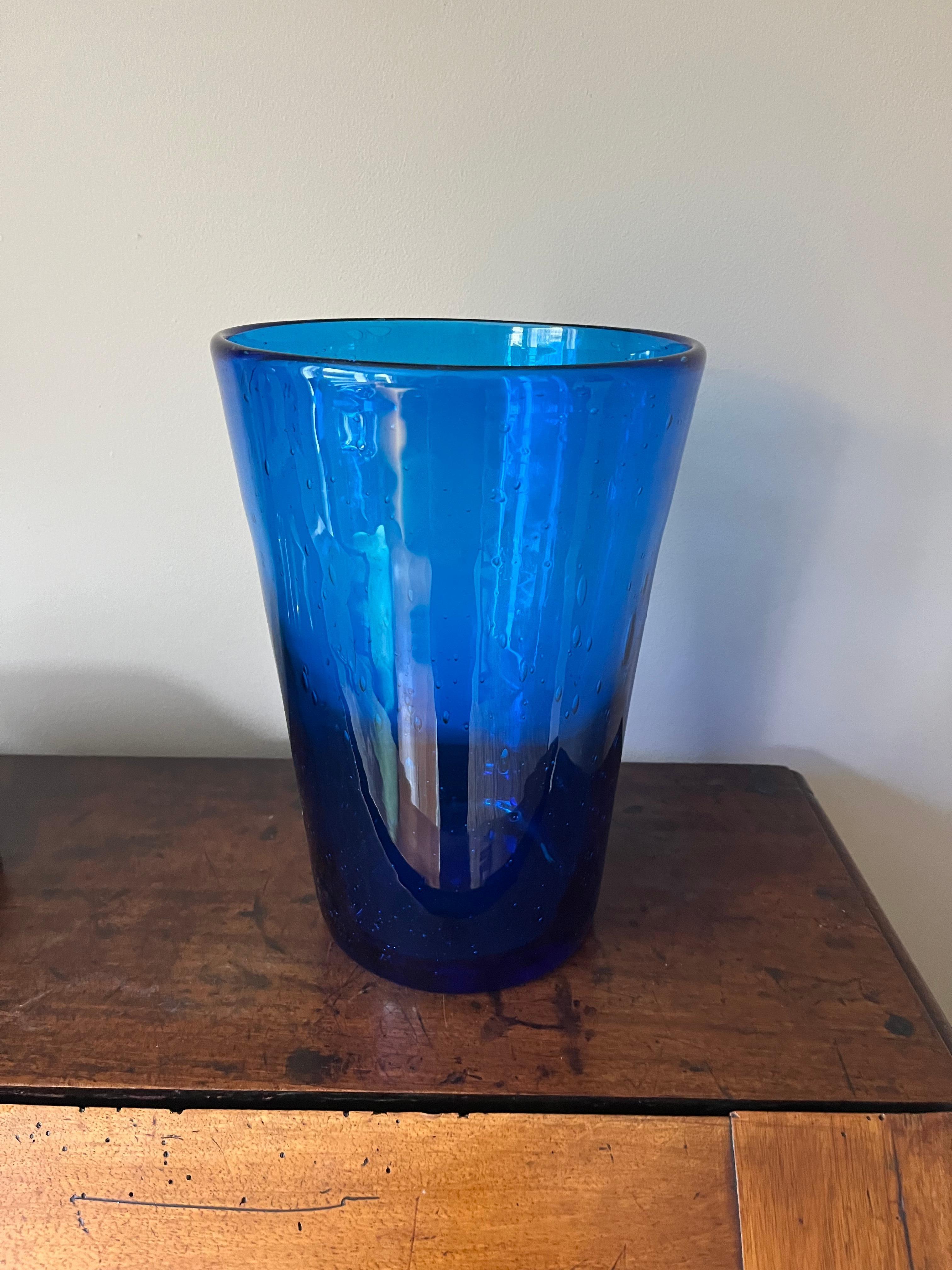 Mid-Century Modern French 1970’s bubble blue vase. Biot For Sale