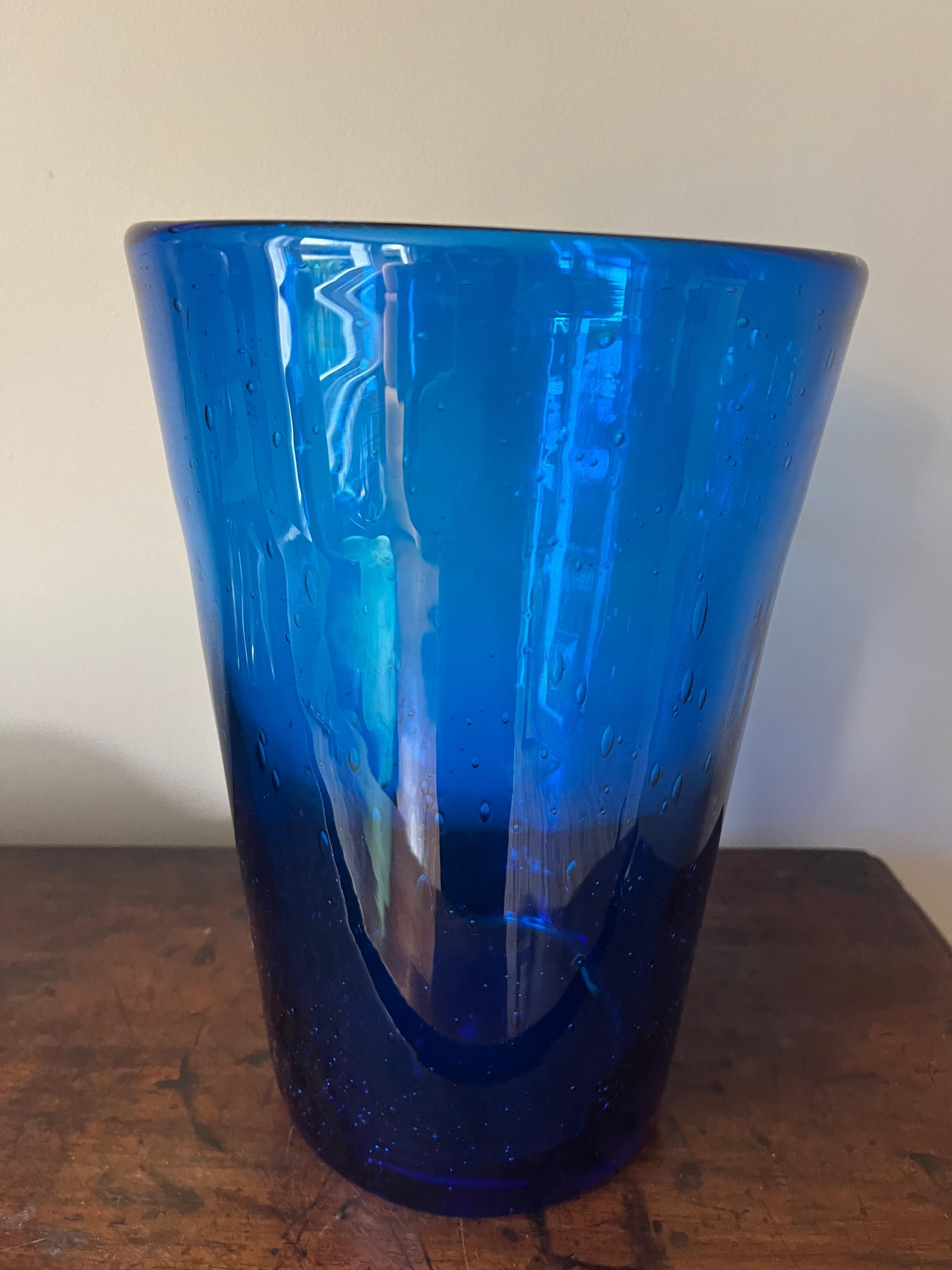 French 1970’s bubble blue vase. Biot In Good Condition For Sale In London, GB