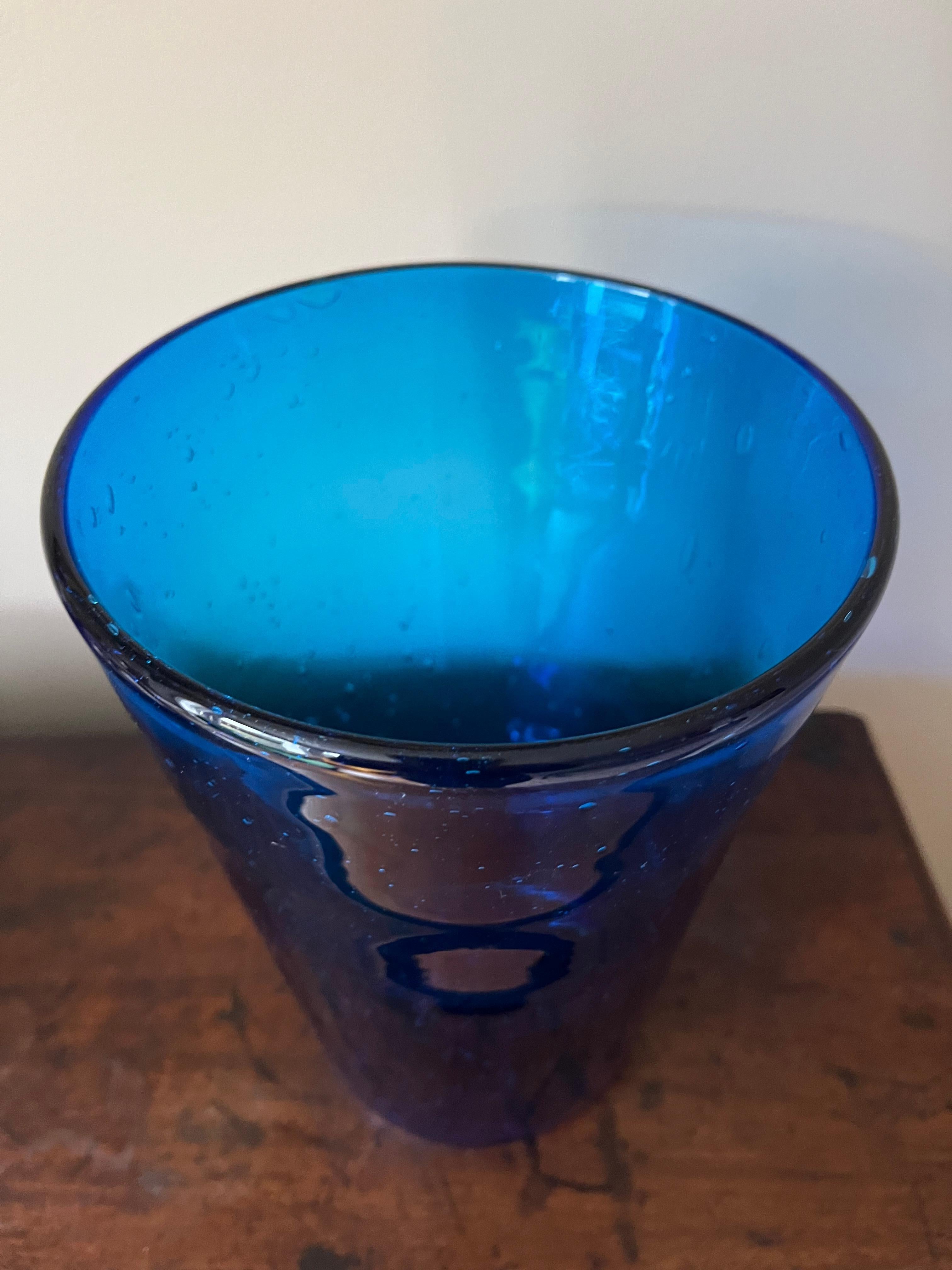 20th Century French 1970’s bubble blue vase. Biot For Sale