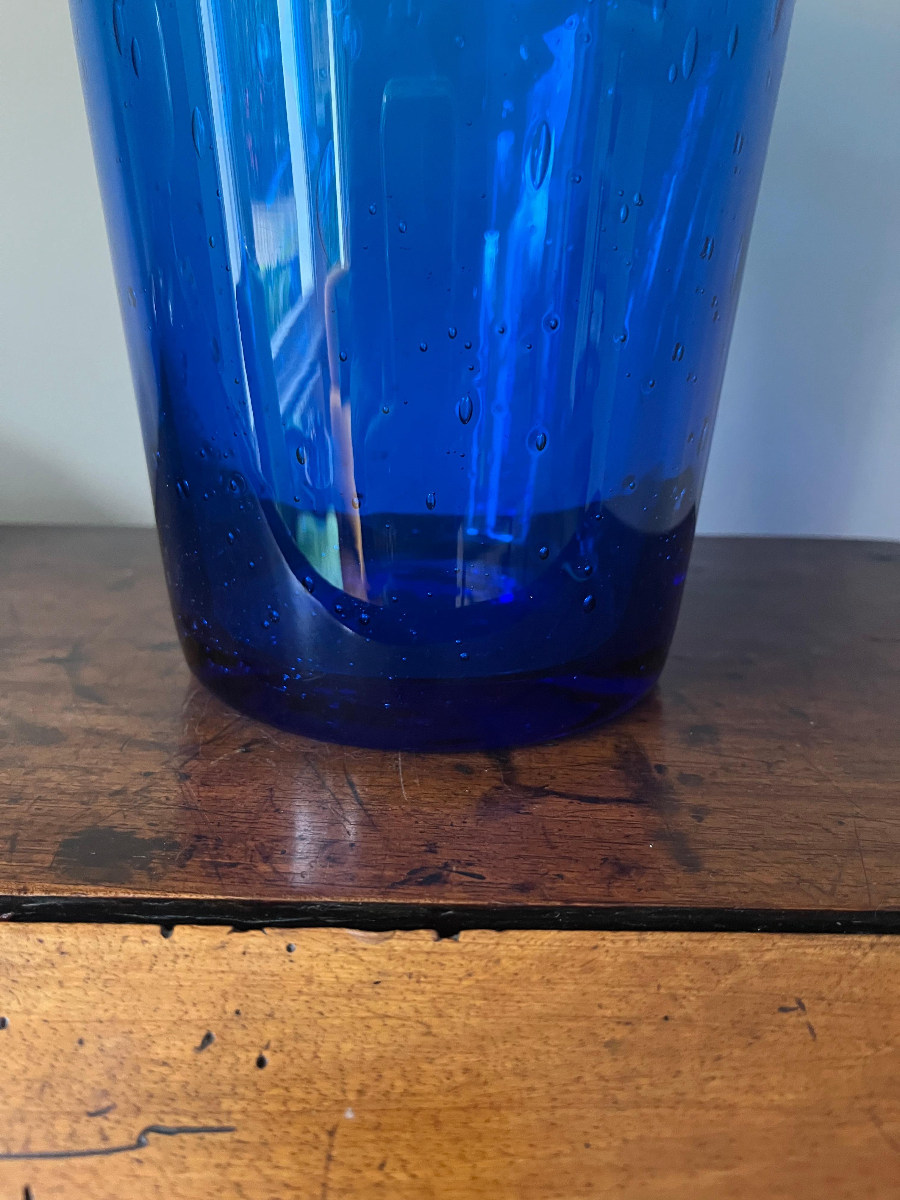 Glass French 1970’s bubble blue vase. Biot For Sale
