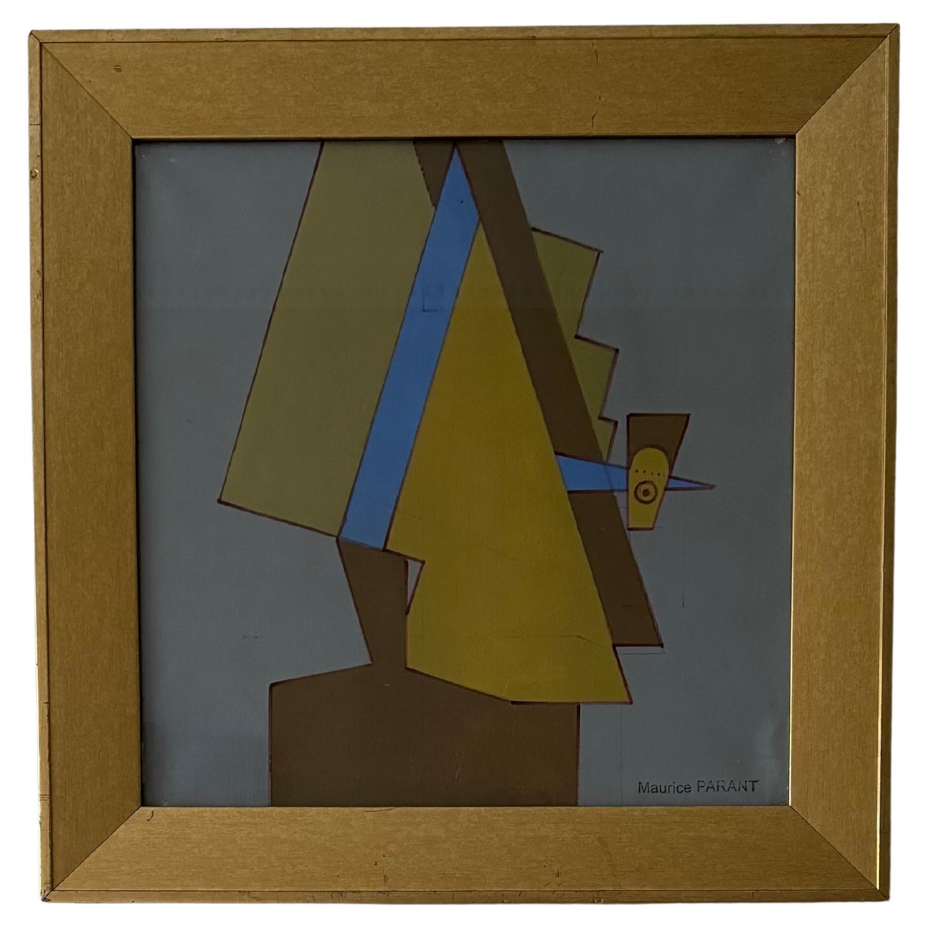 French 1970’s constructivist style painting featuring stylised bird. For Sale