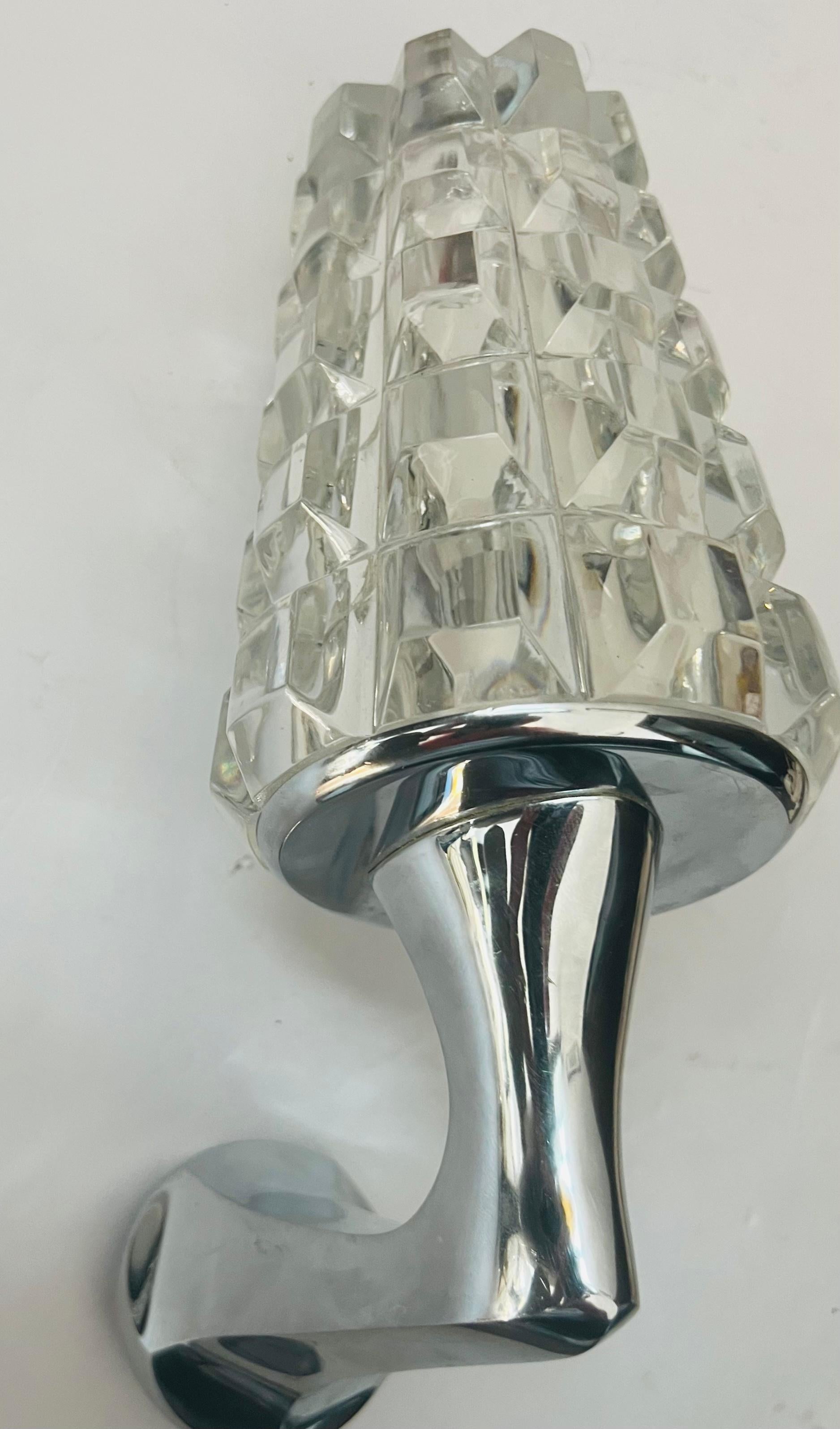 Pair of French 1970s Crystal High Style Wall Lamps Midcentury Sculptural For Sale 5