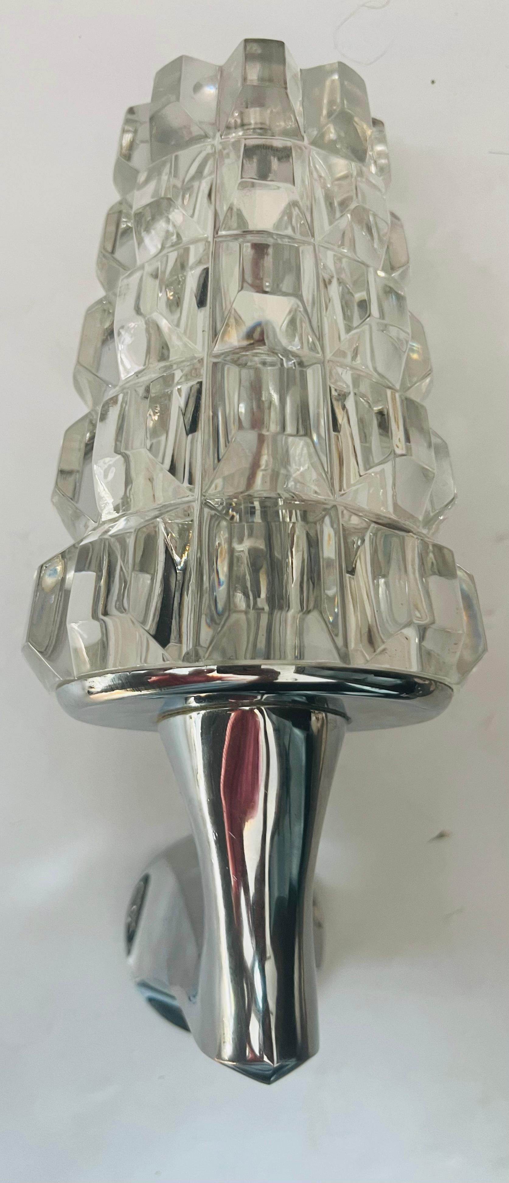 Pair of French 1970s Crystal High Style Wall Lamps Midcentury Sculptural For Sale 1