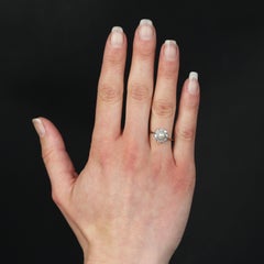 French 1970s Cultured Pearl Diamonds 18 Karat White Gold Daisy Ring