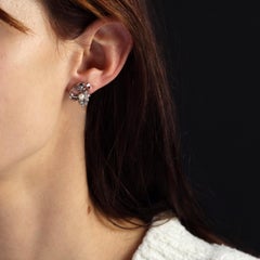 French 1970s Cultured Pearl Diamonds 18 Karat White Gold Earrings