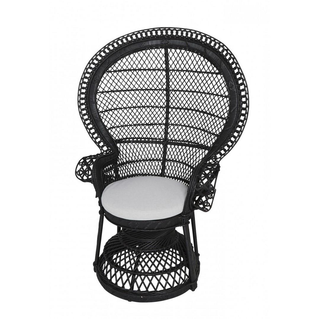 Space Age French 1970s Design Emmanuelle Armchair Black Lacquer Rattan and Wicker