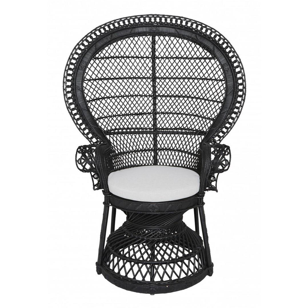French 1970s Design Emmanuelle Armchair Black Lacquer Rattan and Wicker In Excellent Condition In Tourcoing, FR
