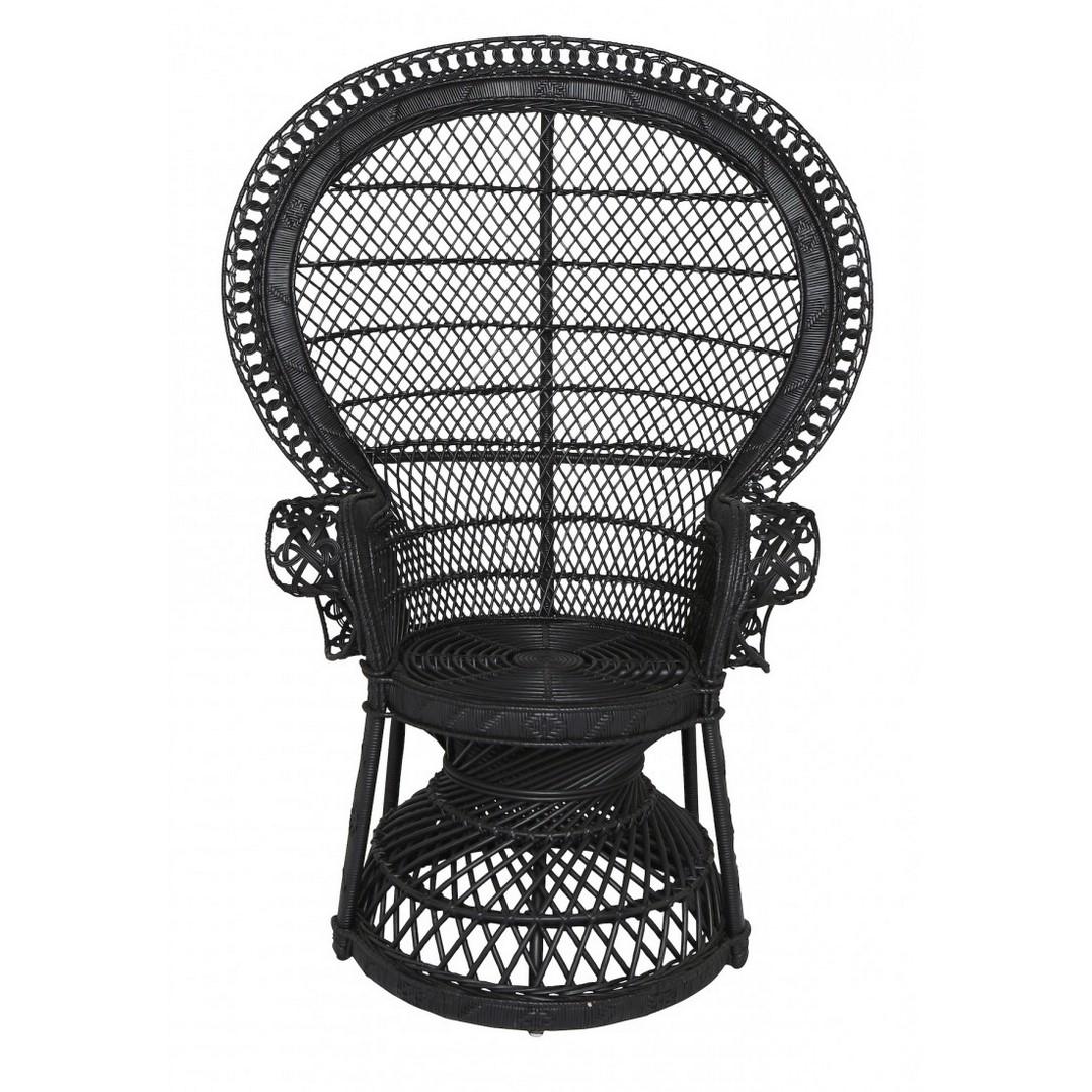 20th Century French 1970s Design Emmanuelle Armchair Black Lacquer Rattan and Wicker