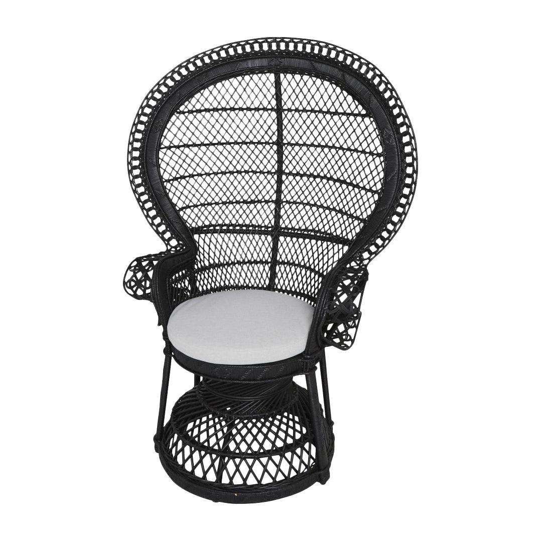 French 1970s Design Emmanuelle Armchair Black Lacquer Rattan and Wicker