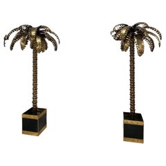 Coppia di lampade da terra francesi anni '70 di design Maison Jansen con albero di palma