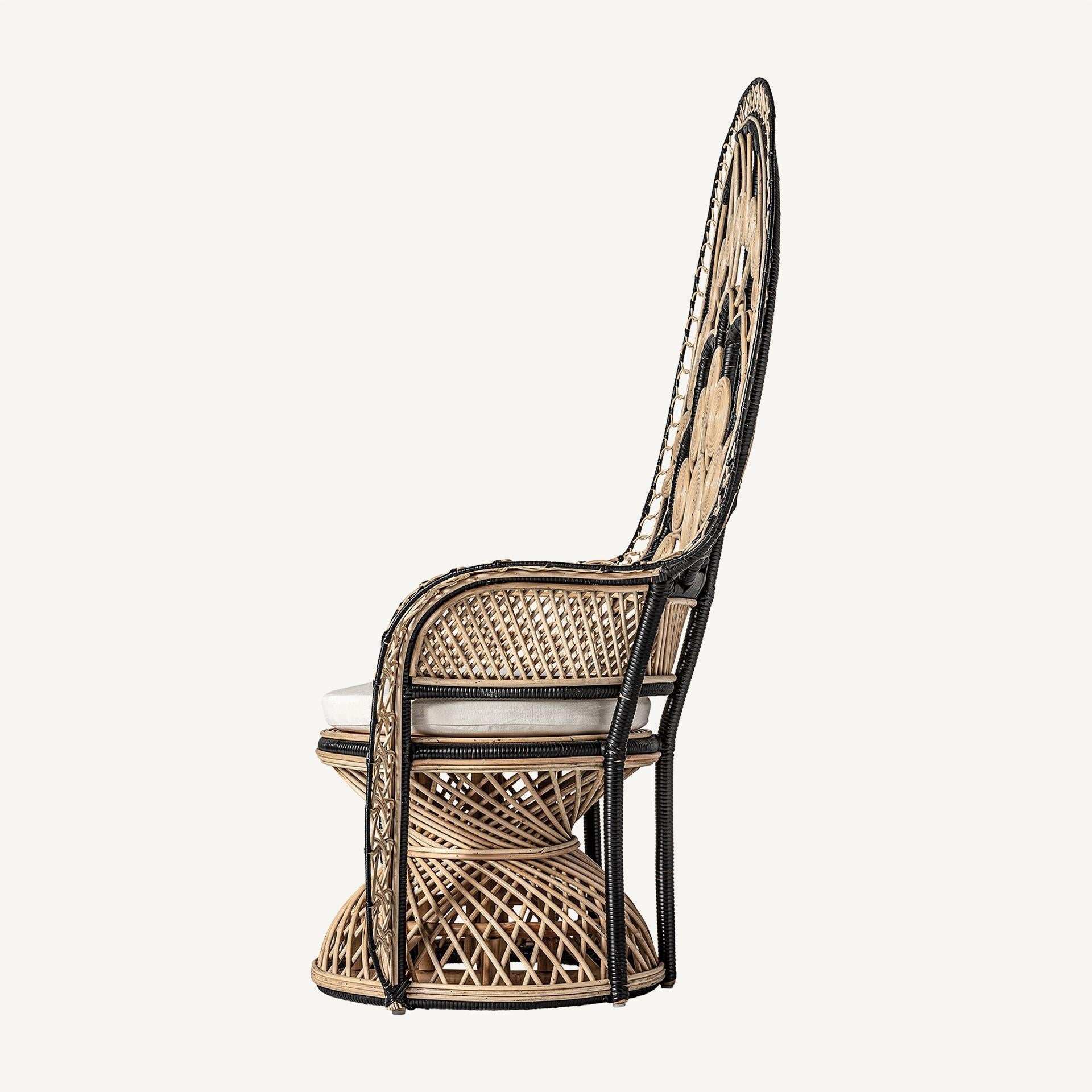 Contemporary French 1970s Design Style Handcrafted Rattan Wicker Peacock Emmanuelle Armchair For Sale
