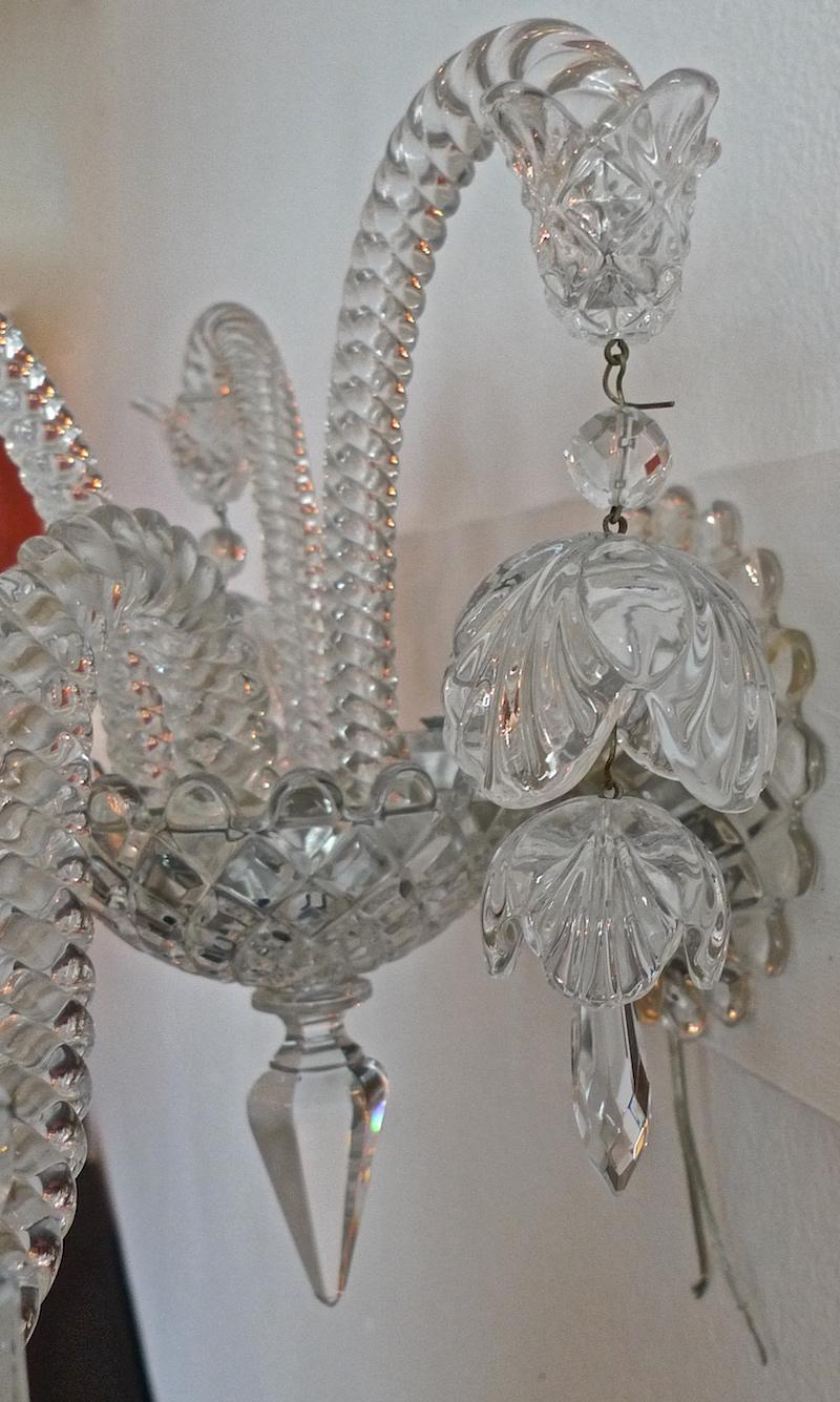 French 1970s Diamante Baccarat Crystal Electrified Wall Sconce with Two-Light 8