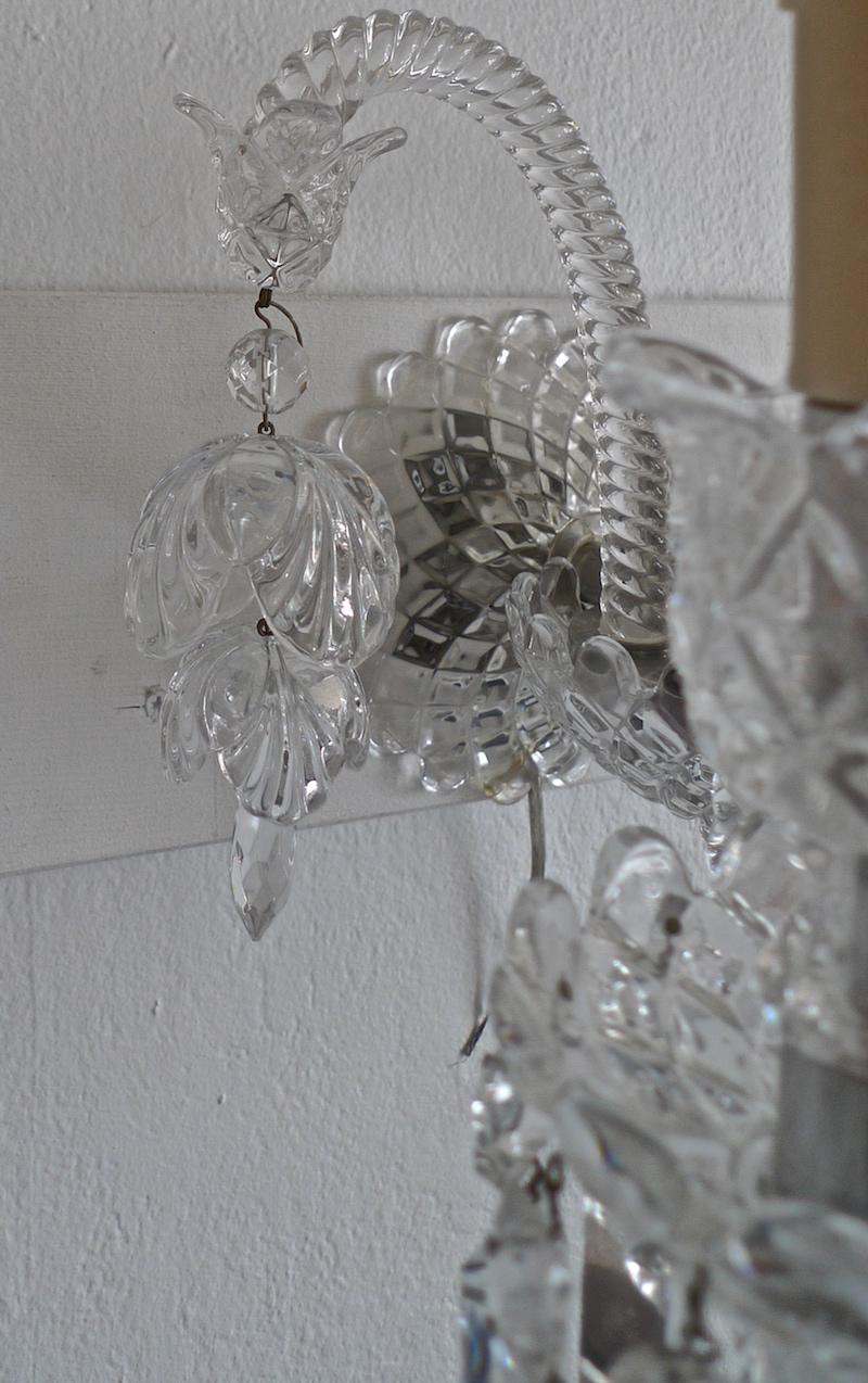 French 1970s Diamante Baccarat Crystal Electrified Wall Sconce with Two-Light 9