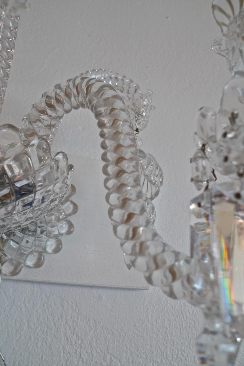 French 1970s Diamante Baccarat Crystal Electrified Wall Sconce with Two-Light 12