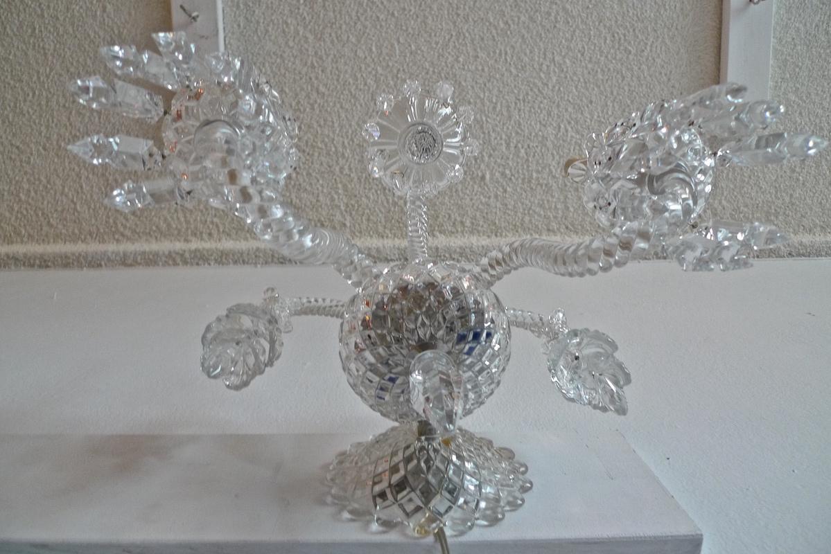 French 1970s Diamante Baccarat Crystal Electrified Wall Sconce with Two-Light 13