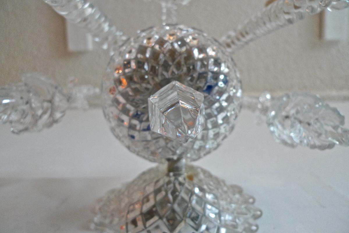 French 1970s Diamante Baccarat Crystal Electrified Wall Sconce with Two-Light 14