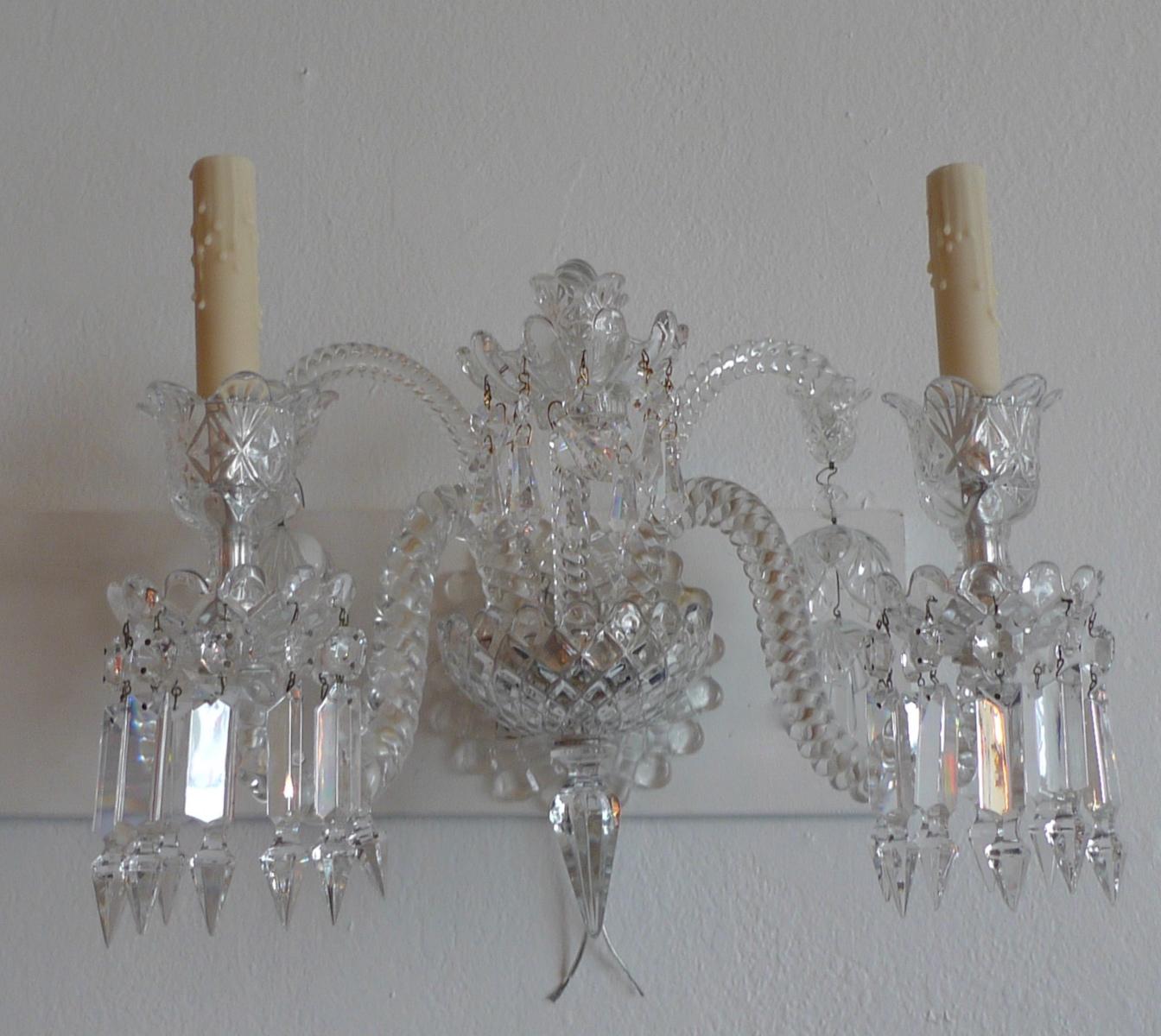 French 1970s Diamante Baccarat Crystal Electrified Wall Sconce with Two-Light In Good Condition In Santa Monica, CA