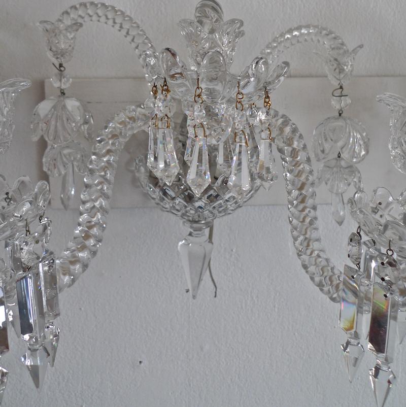 20th Century French 1970s Diamante Baccarat Crystal Electrified Wall Sconce with Two-Light