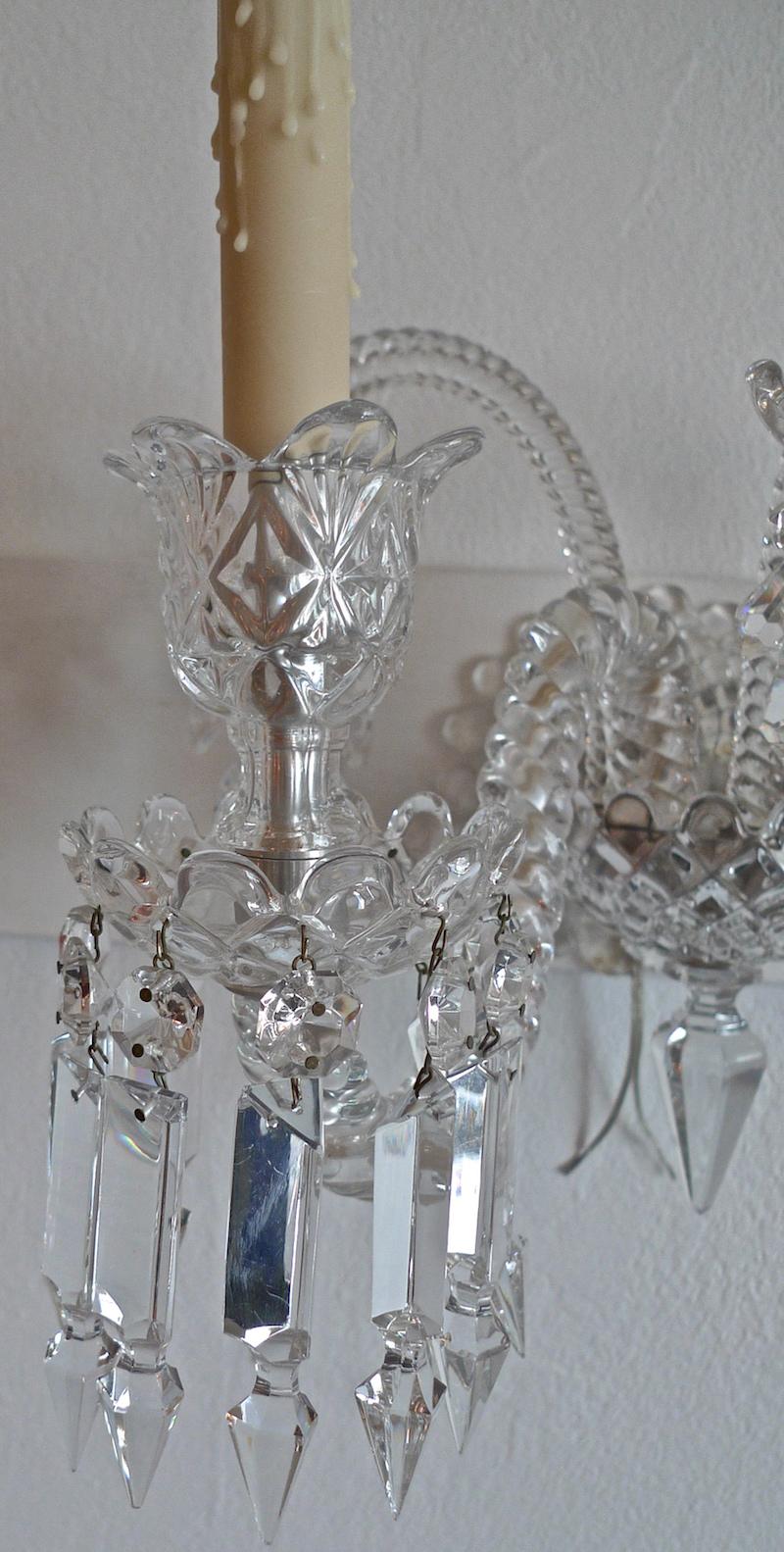 French 1970s Diamante Baccarat Crystal Electrified Wall Sconce with Two-Light 2