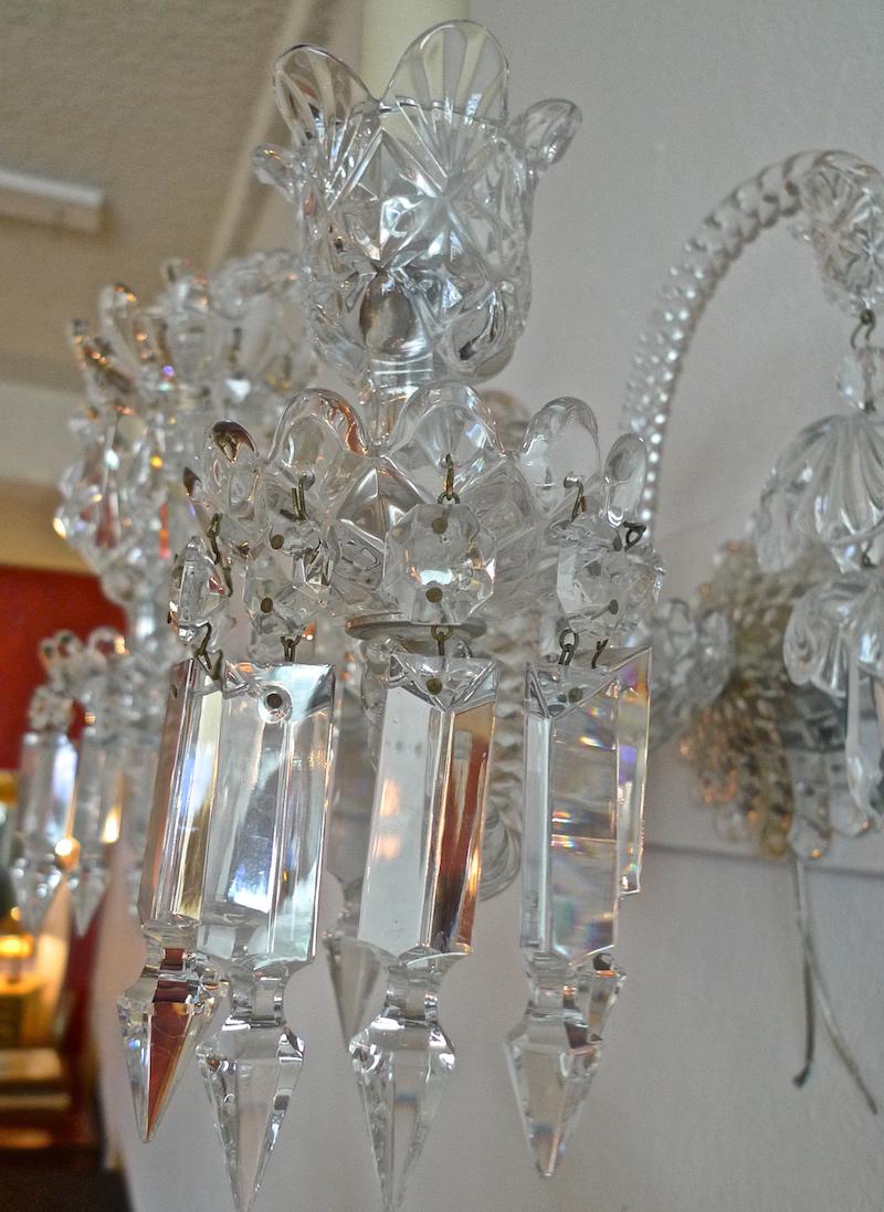 French 1970s Diamante Baccarat Crystal Electrified Wall Sconce with Two-Light 4