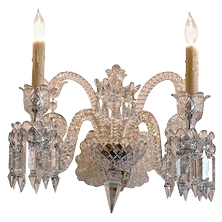 French 1970s Diamante Baccarat Crystal Electrified Wall Sconce with Two-Light