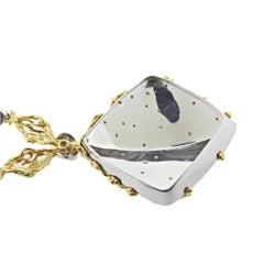 French 1970s Diamond Gold Pendant Necklace