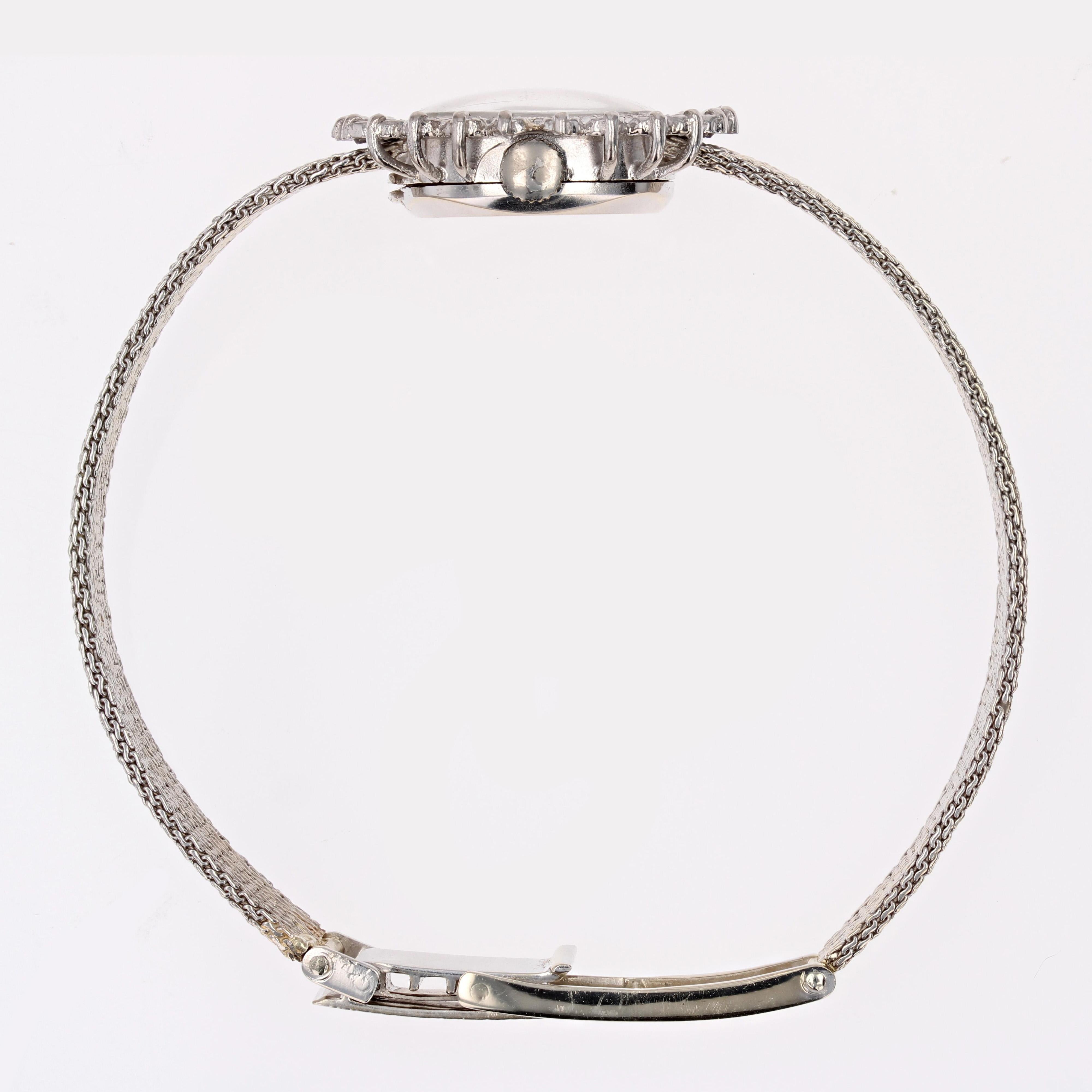 French 1970s Diamonds 18 Karat White Gold Berney Blondeau Lady's Watch For Sale 4