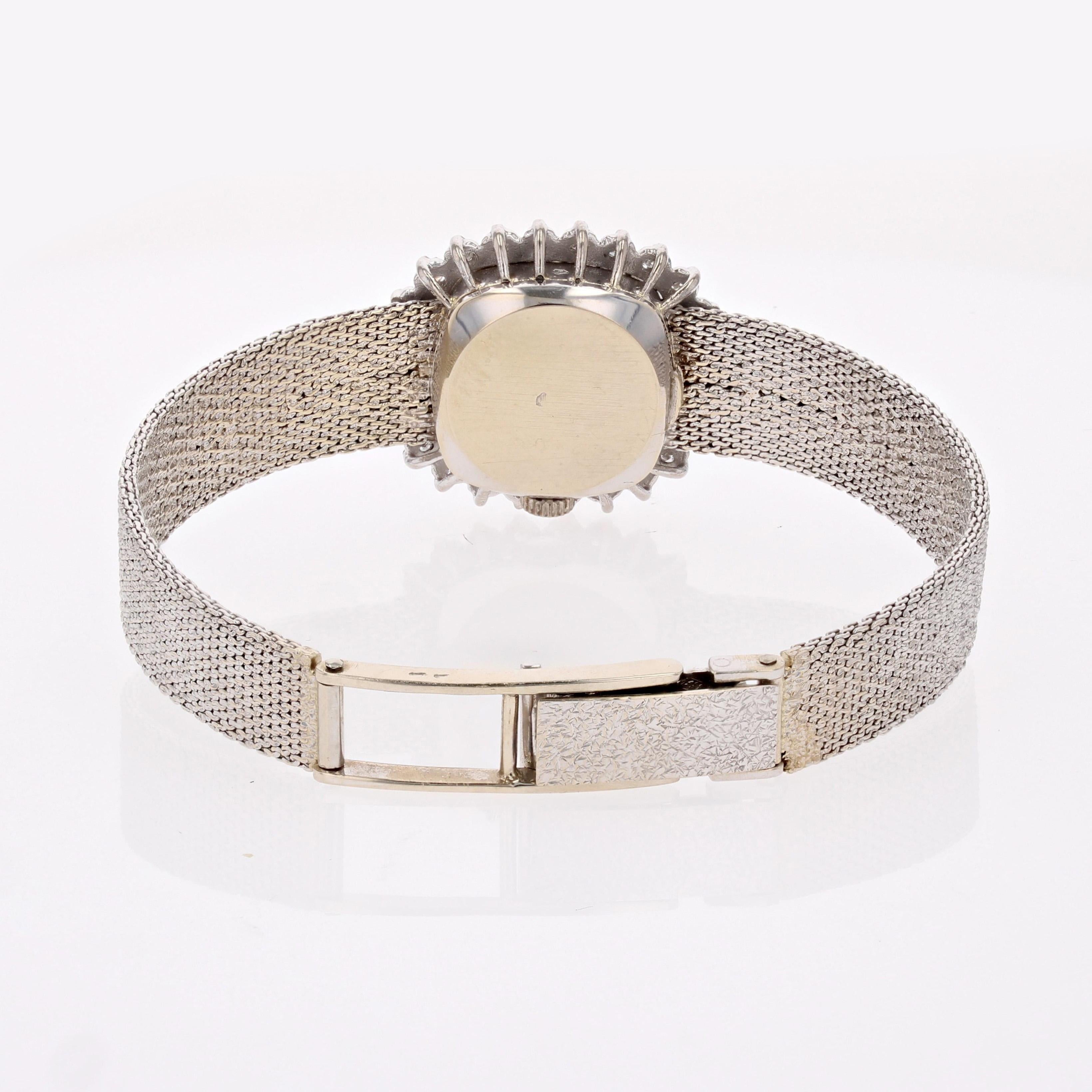 Orologio da donna Berney Blondeau in oro bianco 18 carati con diamanti francese degli anni '70 6