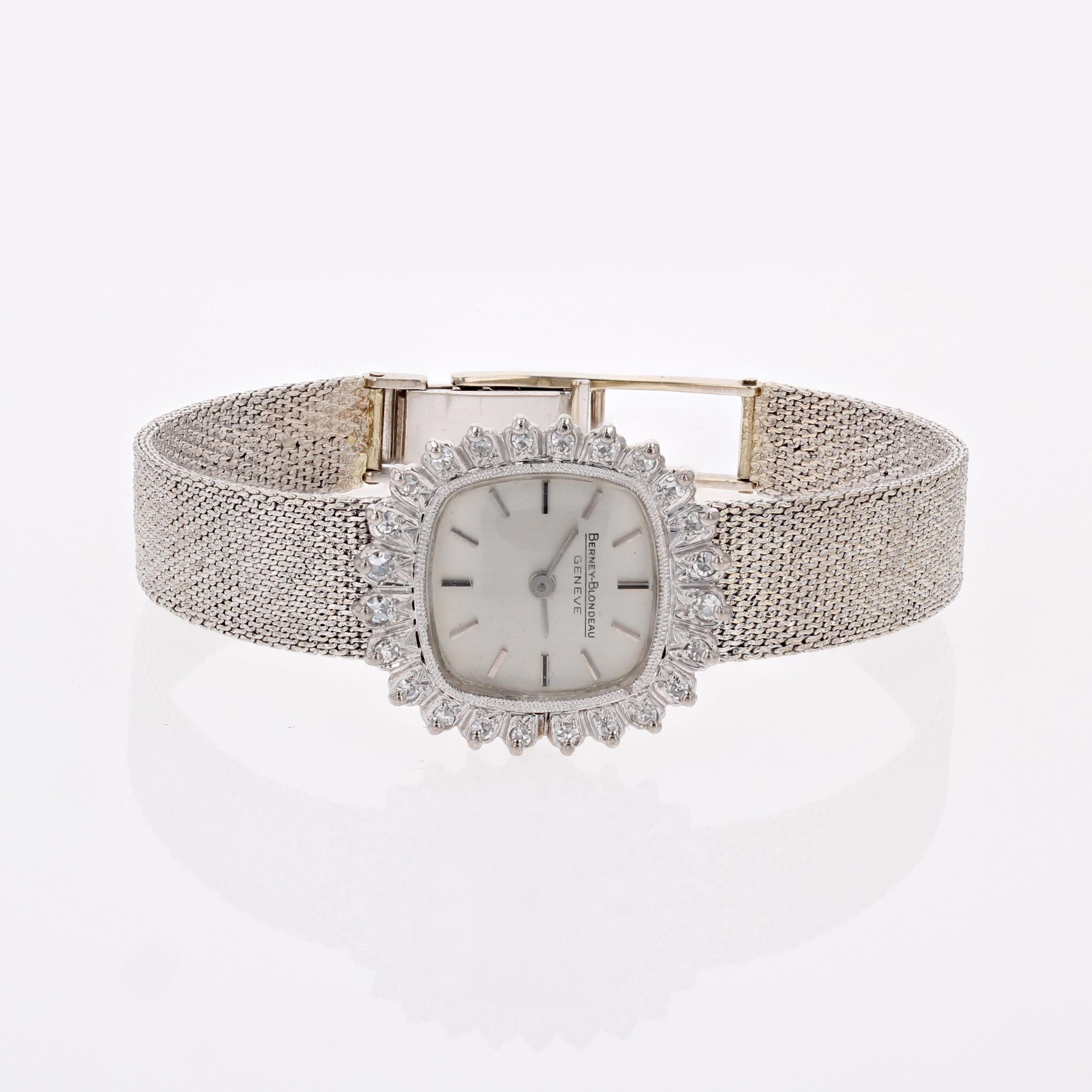 Orologio da donna Berney Blondeau in oro bianco 18 carati con diamanti francese degli anni '70 7