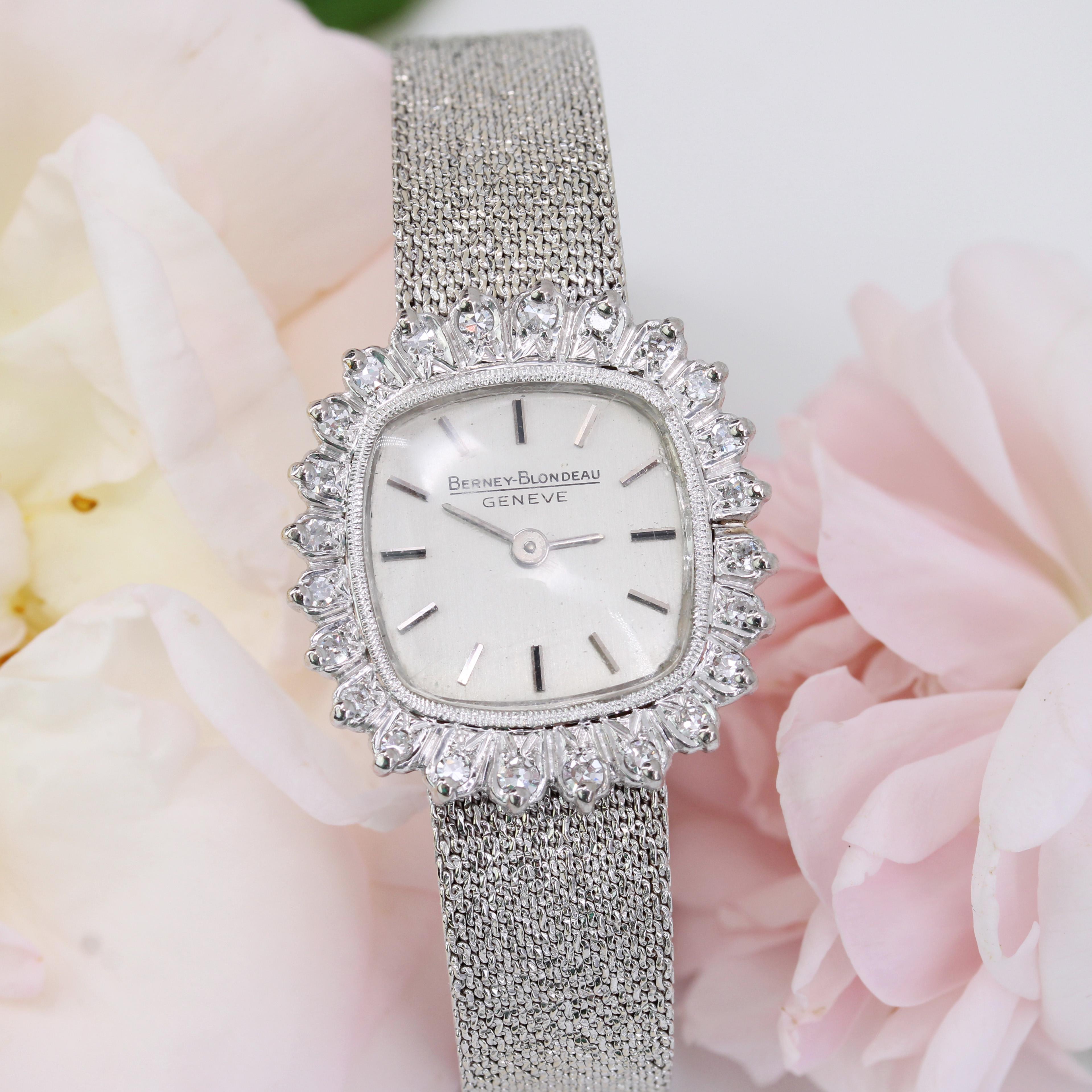 Orologio da donna Berney Blondeau in oro bianco 18 carati con diamanti francese degli anni '70 In condizioni buone a Poitiers, FR