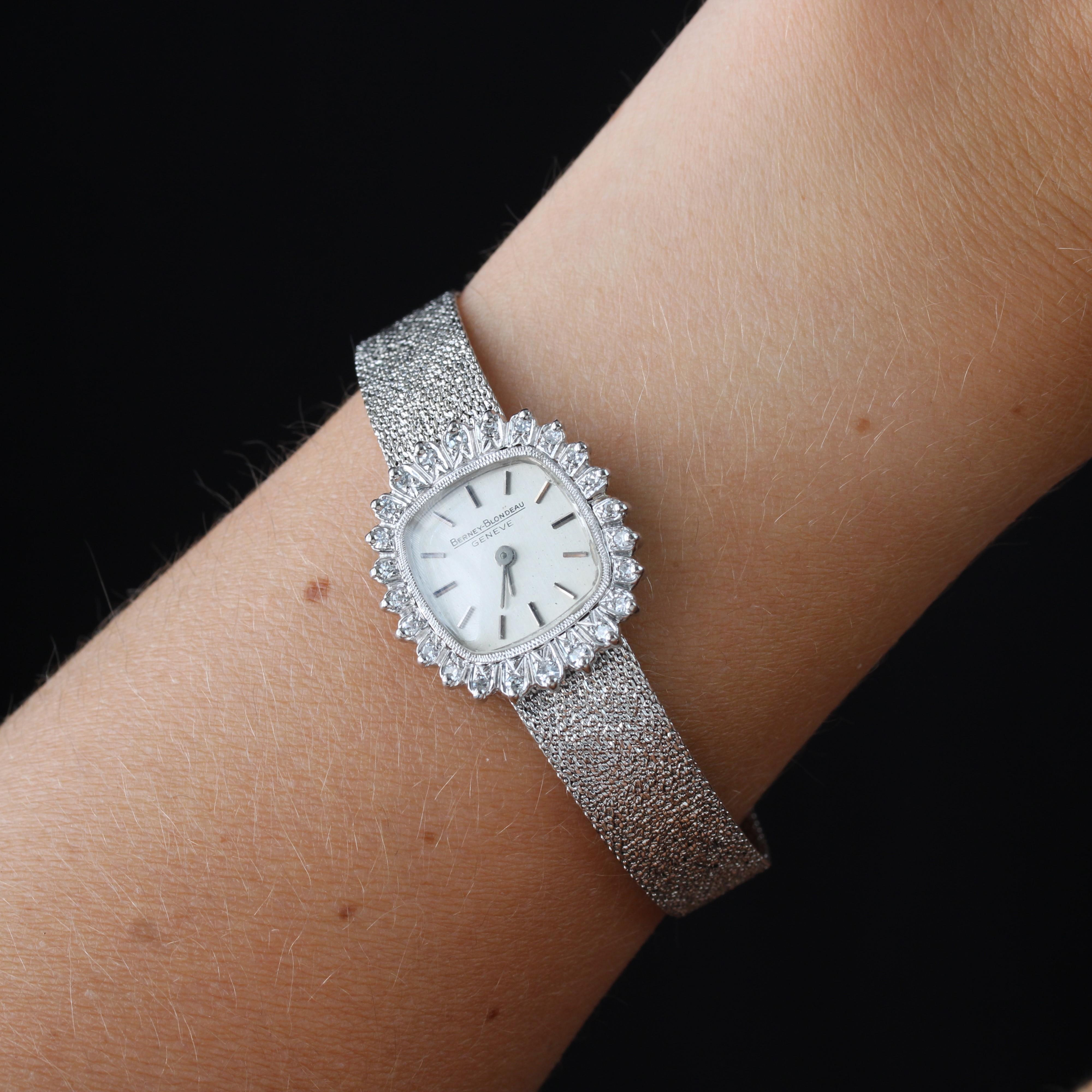 Donna Orologio da donna Berney Blondeau in oro bianco 18 carati con diamanti francese degli anni '70