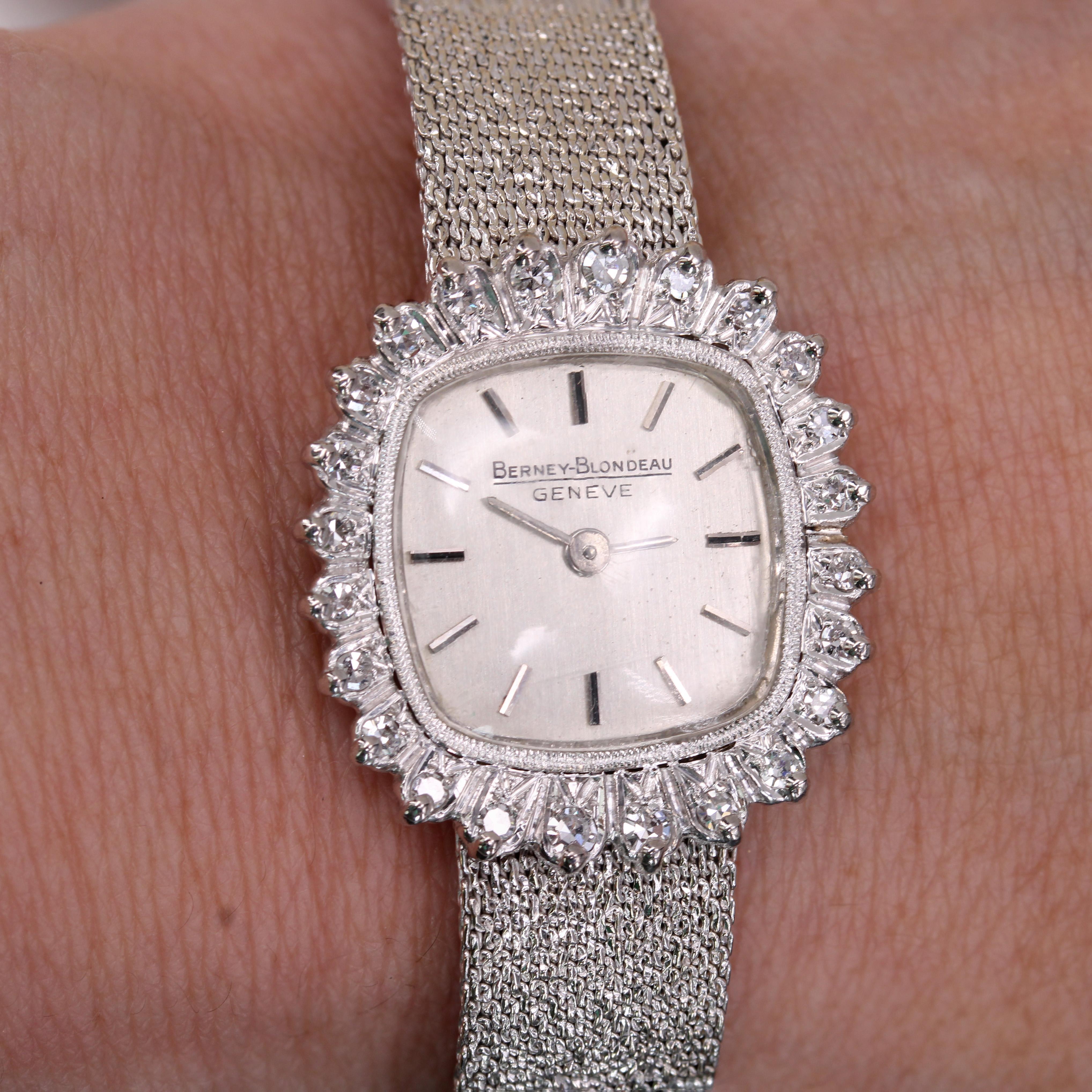 Orologio da donna Berney Blondeau in oro bianco 18 carati con diamanti francese degli anni '70 1