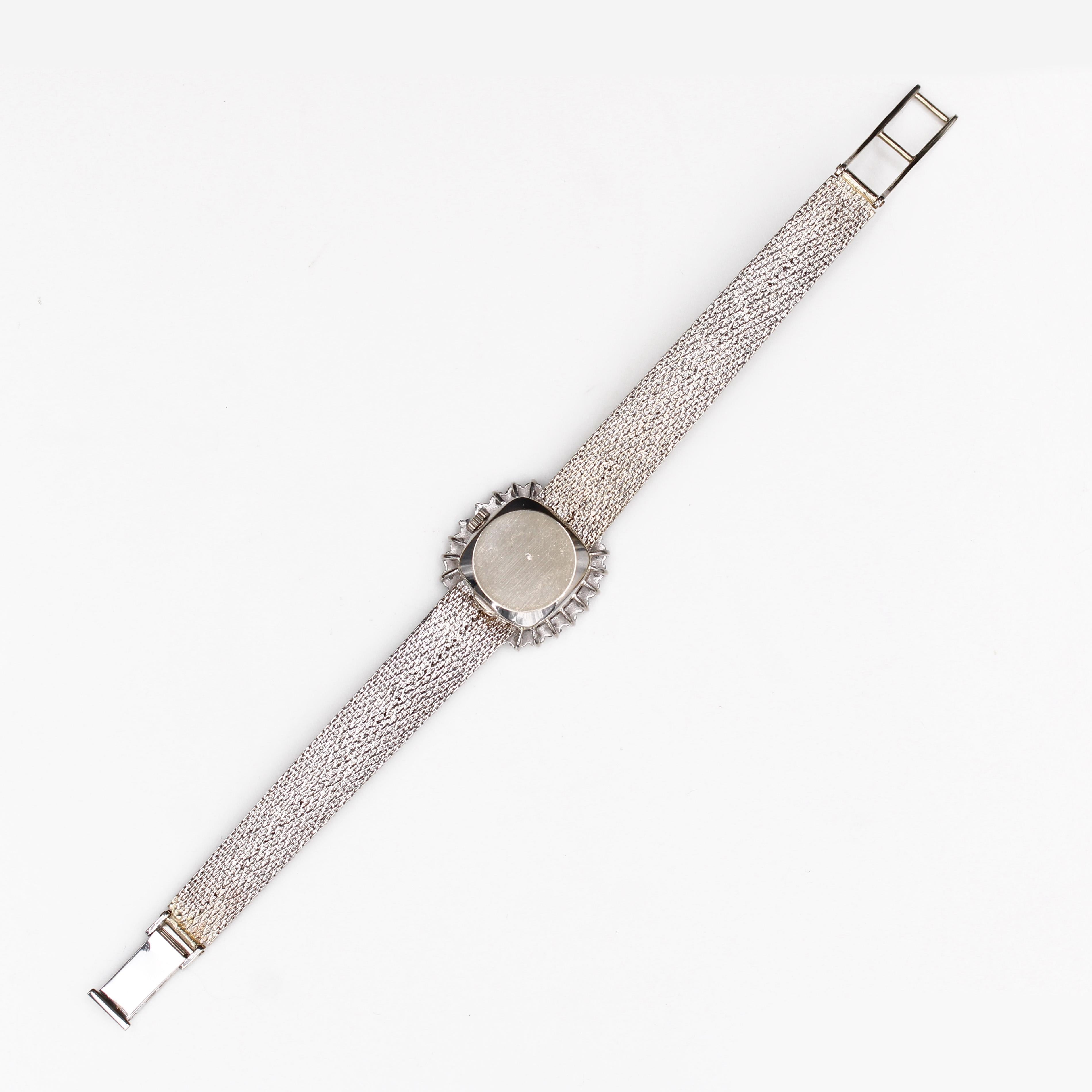 Orologio da donna Berney Blondeau in oro bianco 18 carati con diamanti francese degli anni '70 3
