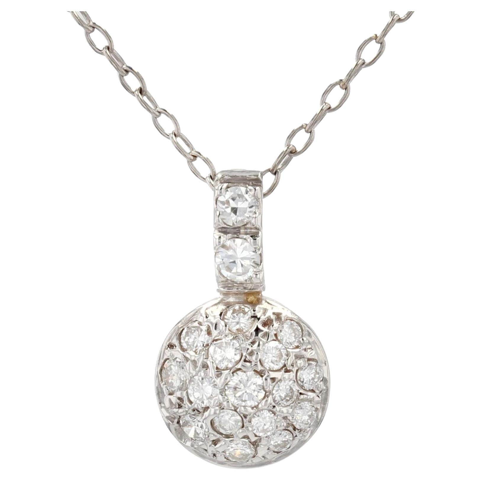 French, 1970s Diamonds 18 Karat White Gold Pendant and Chain