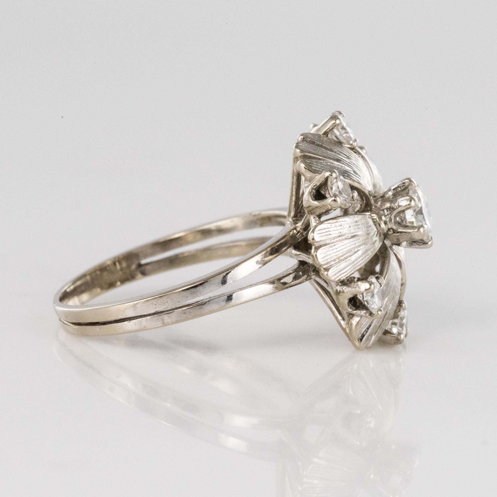 French 1970s Diamonds 18 Karat White Gold Petals Ring For Sale 6