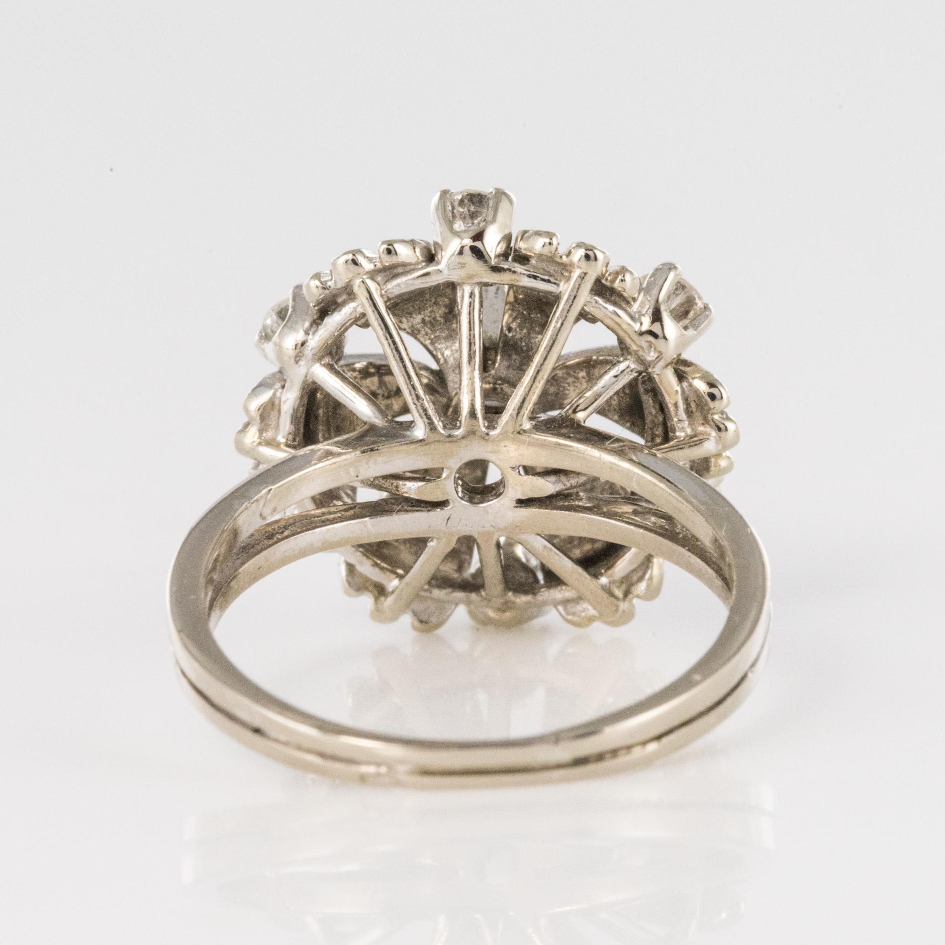 French 1970s Diamonds 18 Karat White Gold Petals Ring For Sale 7