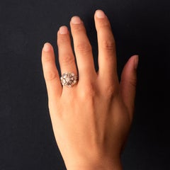 French 1970s Diamonds 18 Karat White Gold Petals Ring
