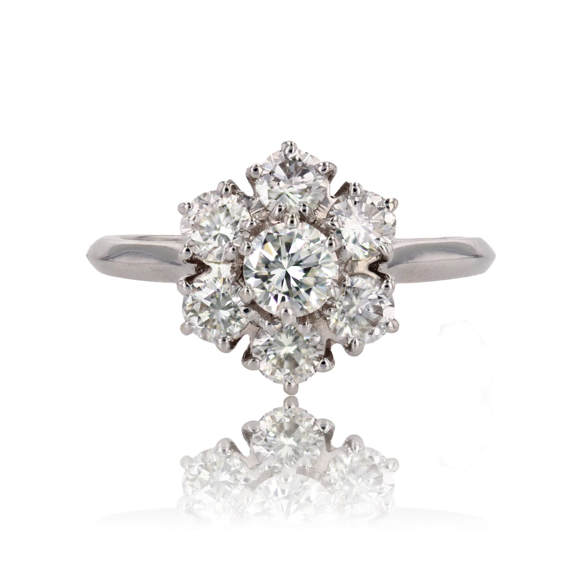 Anillo retro de oro blanco de 18 quilates con diamantes de los años 70 franceses