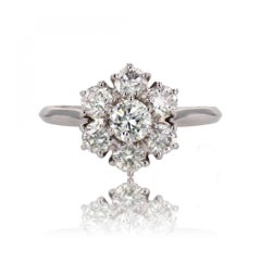 French 1970s Diamonds 18 Karat White Gold Retro Flake Ring