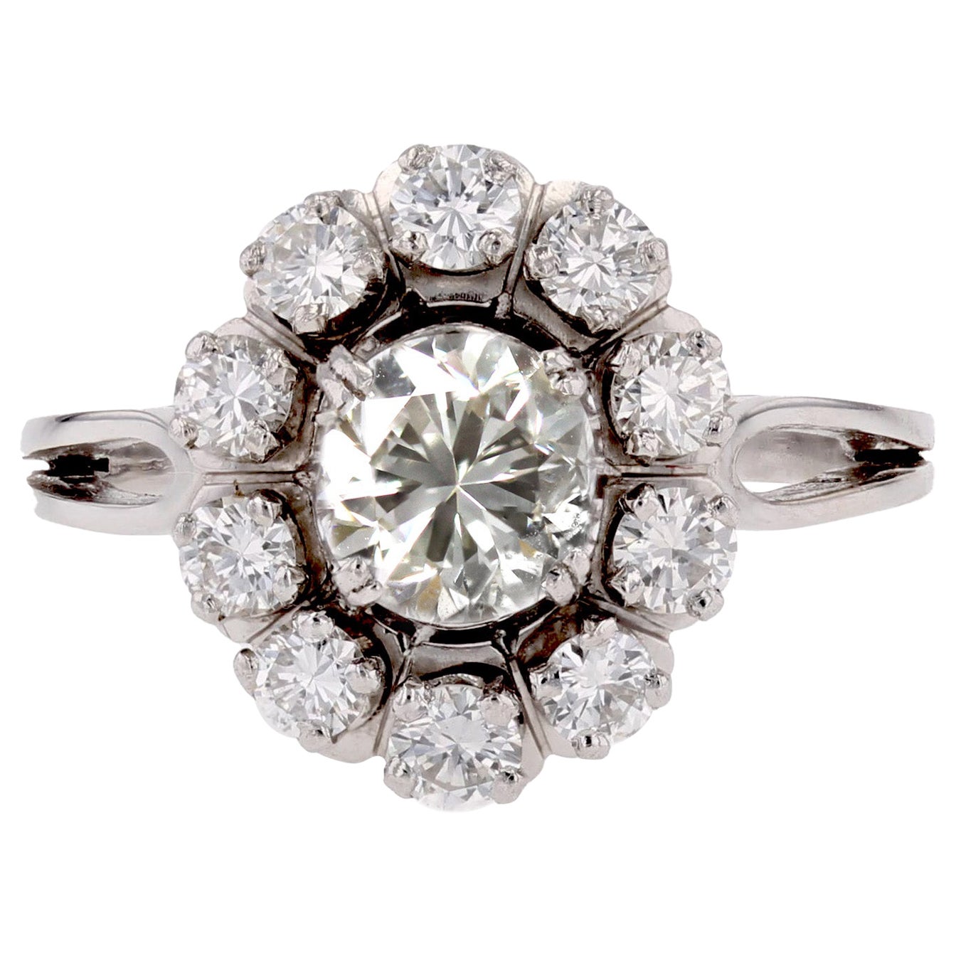 French 1970s Diamonds 18 Karat White Gold Retro Pompadour Ring