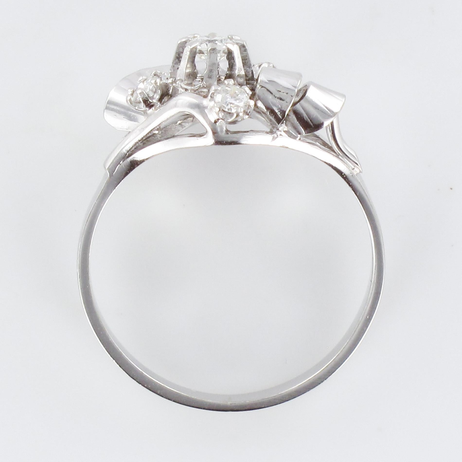 French 1970s Diamonds 18 Karat White Gold Ring 9