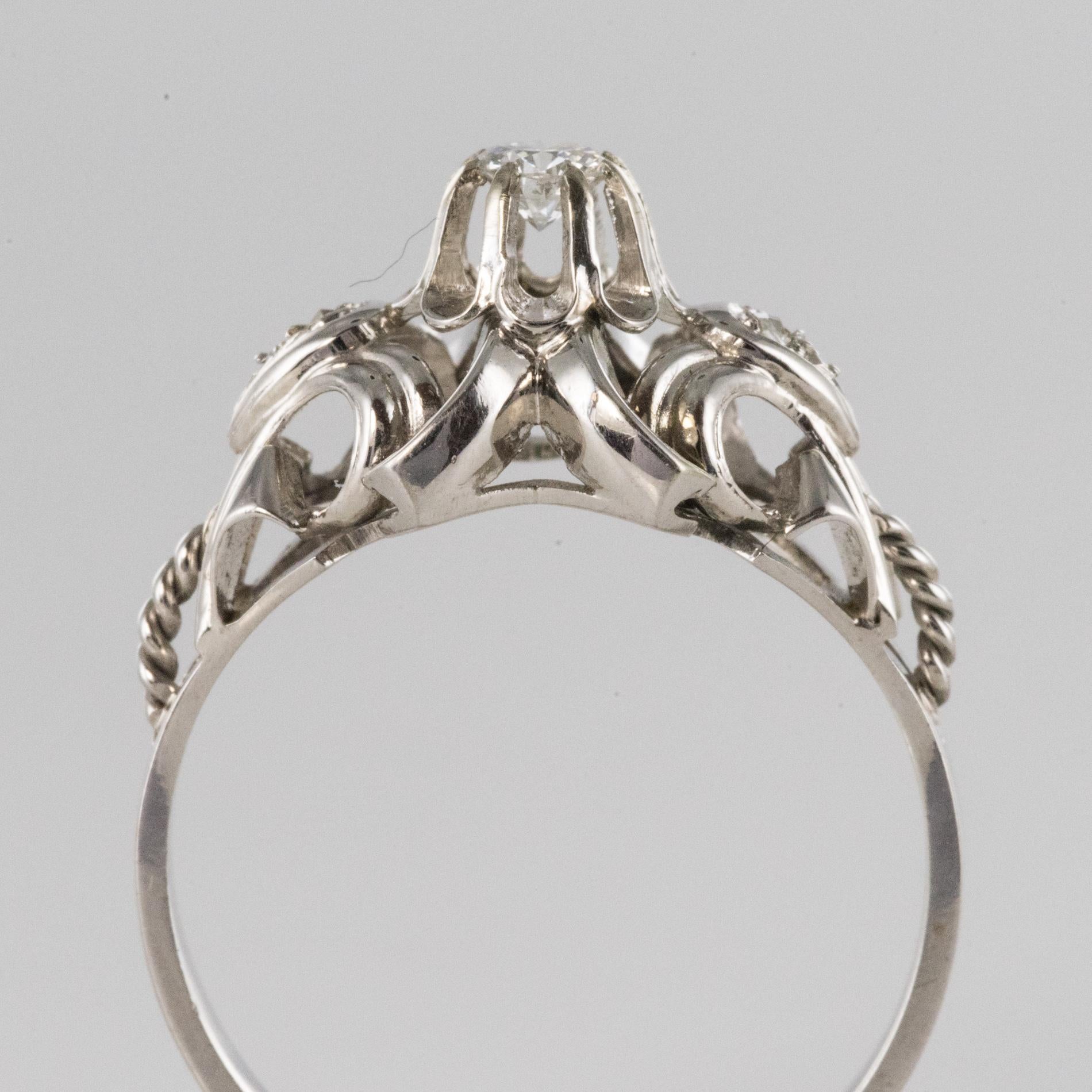 French 1970s Diamonds 18 Karat White Gold Ring For Sale 3