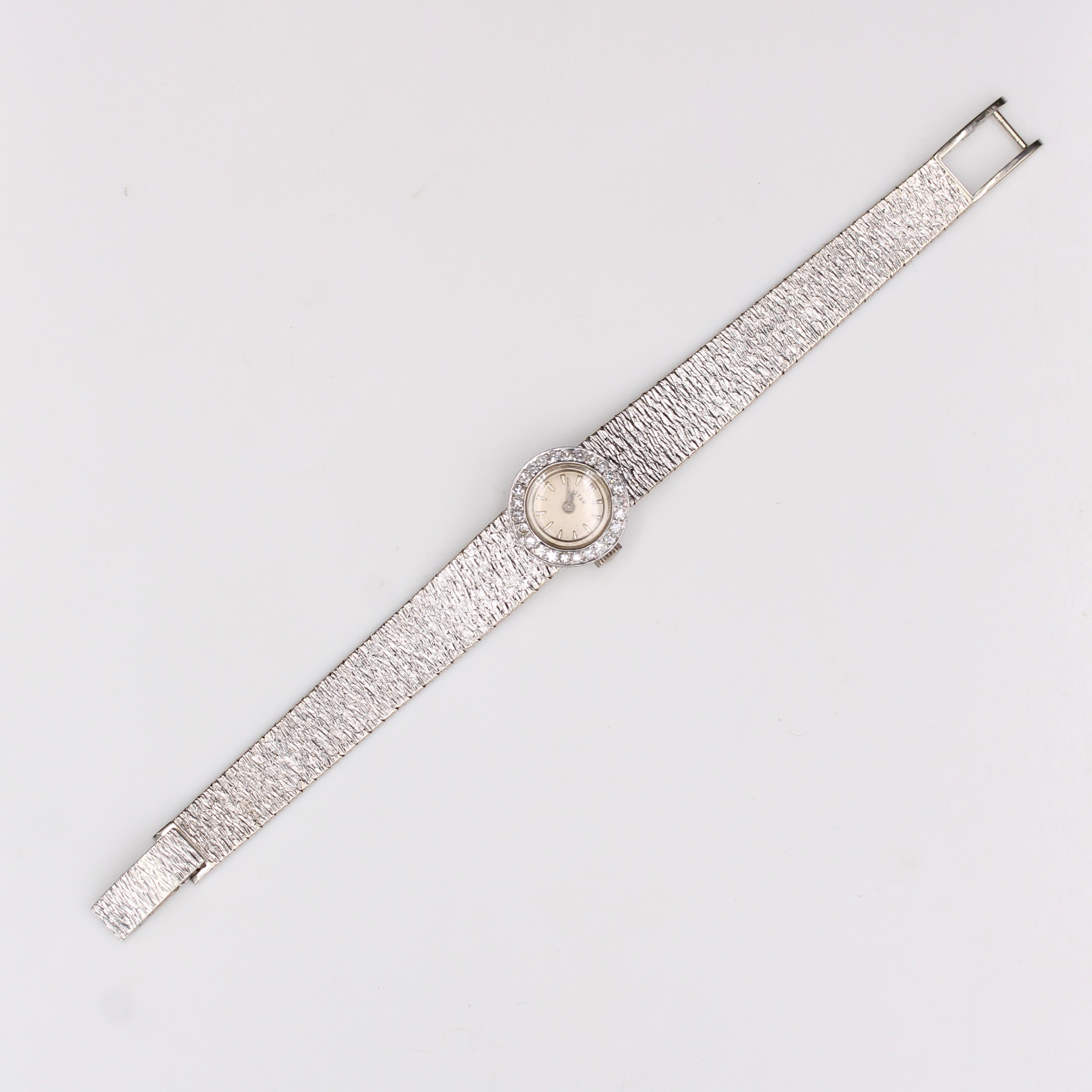 French 1970s Diamonds 18 Karat White Gold Star Lady's Watch For Sale 8