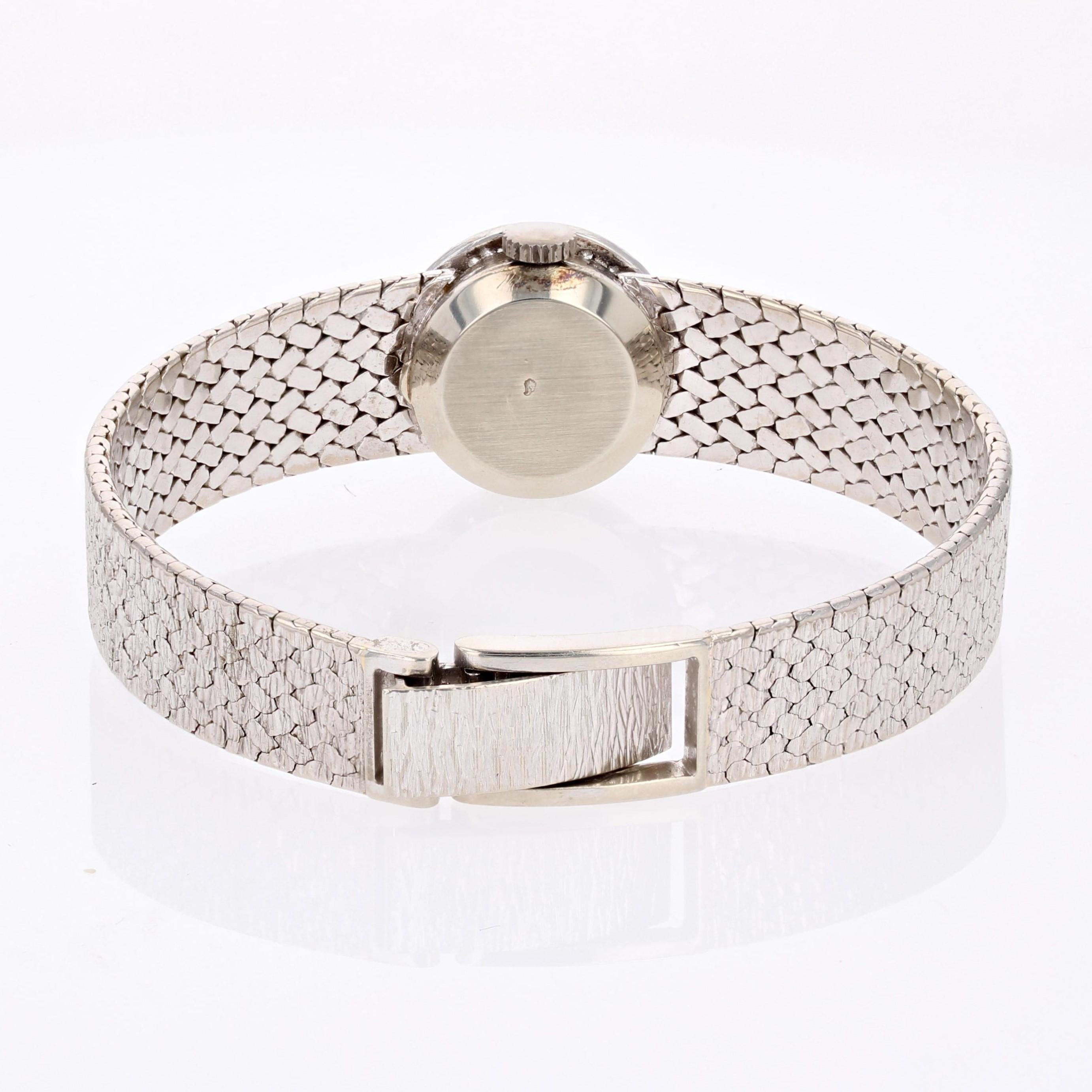 French 1970s Diamonds 18 Karat White Gold Star Lady's Watch For Sale 11