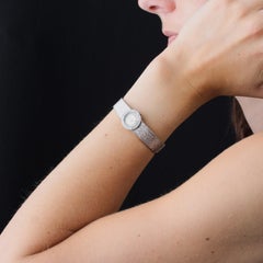 French 1970s Diamonds 18 Karat White Gold Star Lady's Watch