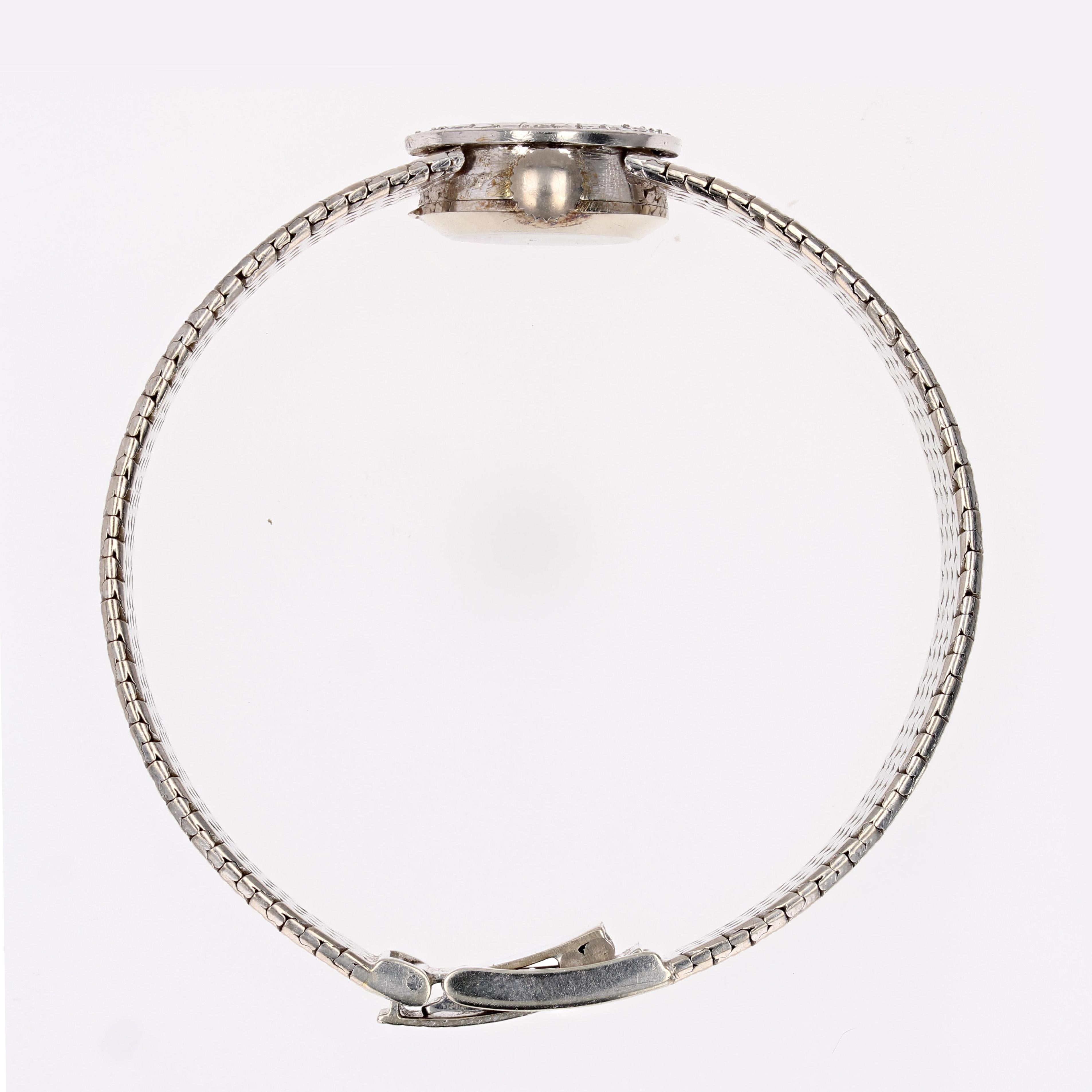 Octagon Cut French 1970s Diamonds 18 Karat White Gold Star Lady's Watch For Sale