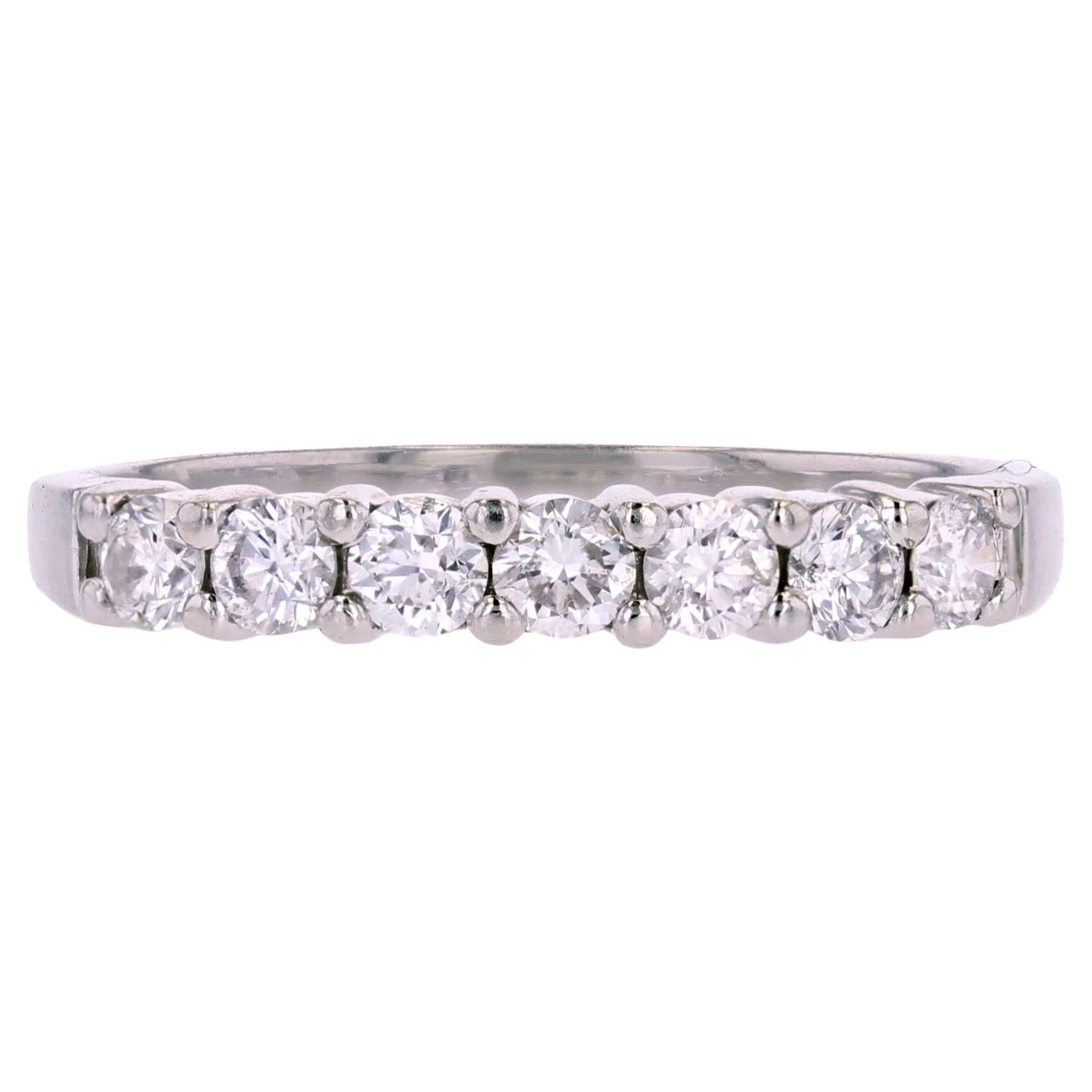 French 1970s Diamonds Platinum Half Wedding Ring