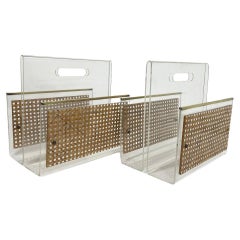 Vintage French 1970s Dior Home Lucite and Cane Magazine Holders