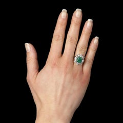 French 1970s Emerald Diamonds 18 Karat White Gold Cluster Ring