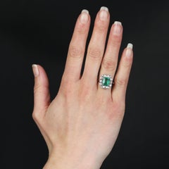 French 1970s Emerald Diamonds 18 Karat White Gold Rectangular Cluster Ring